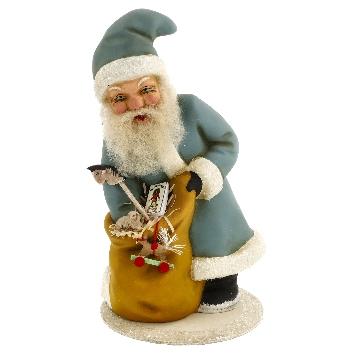 Deko Weihnachtsmann in blau mit Spielzeugsack