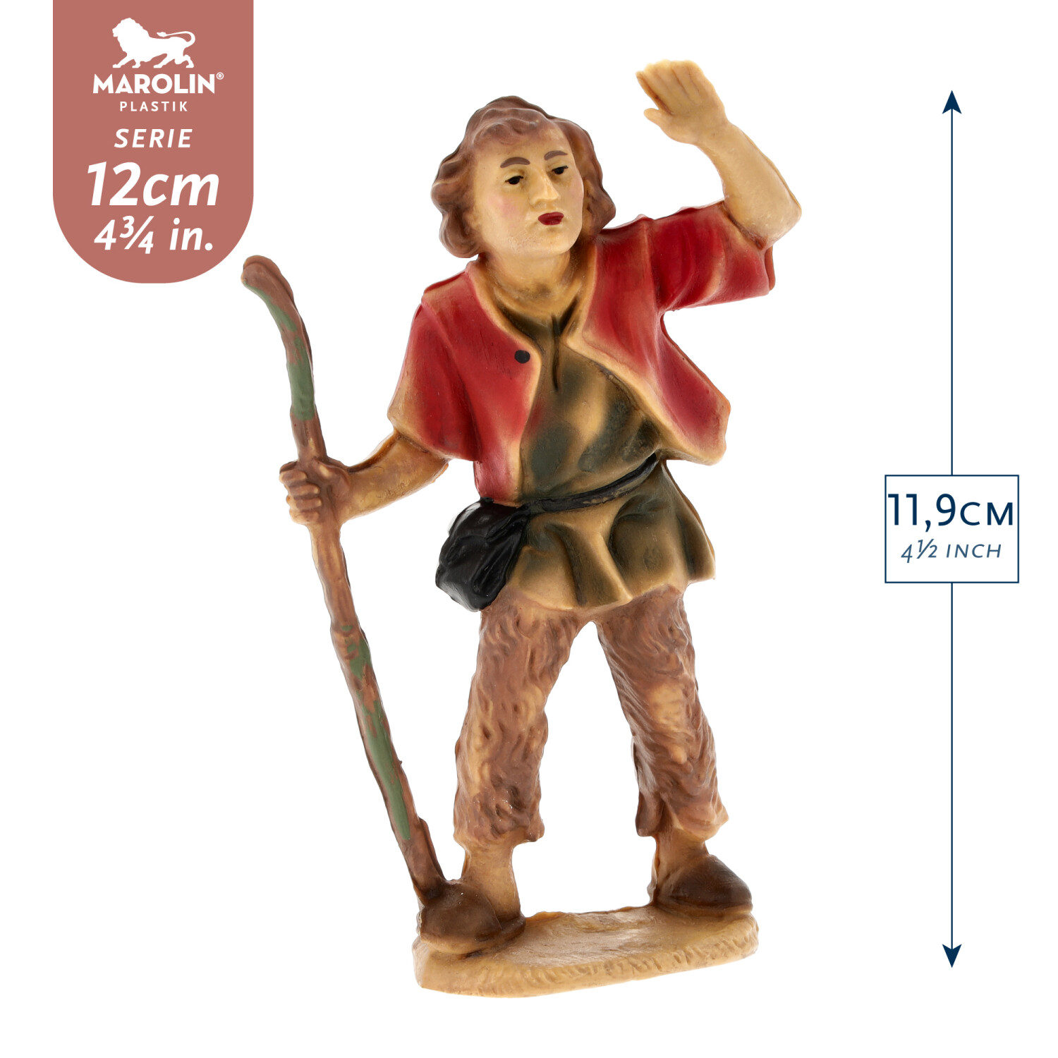 Krippenfigur Hirte mit Stab, MAROLIN Plastik, 12 cm