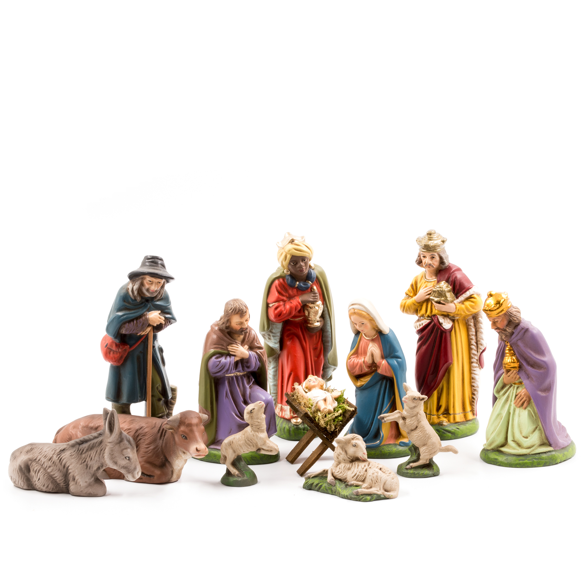 Krippenfiguren-Set: Heilige Familie, Könige, Tiere