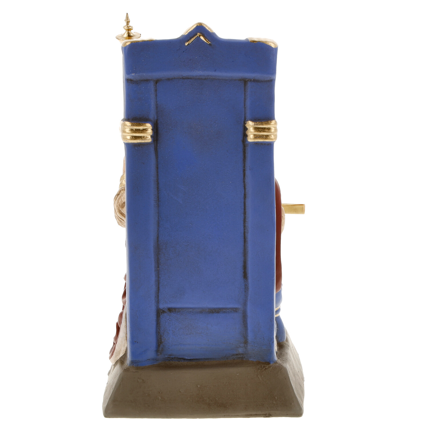 Seitenansicht: blaue Dekofigur mit goldenen Details