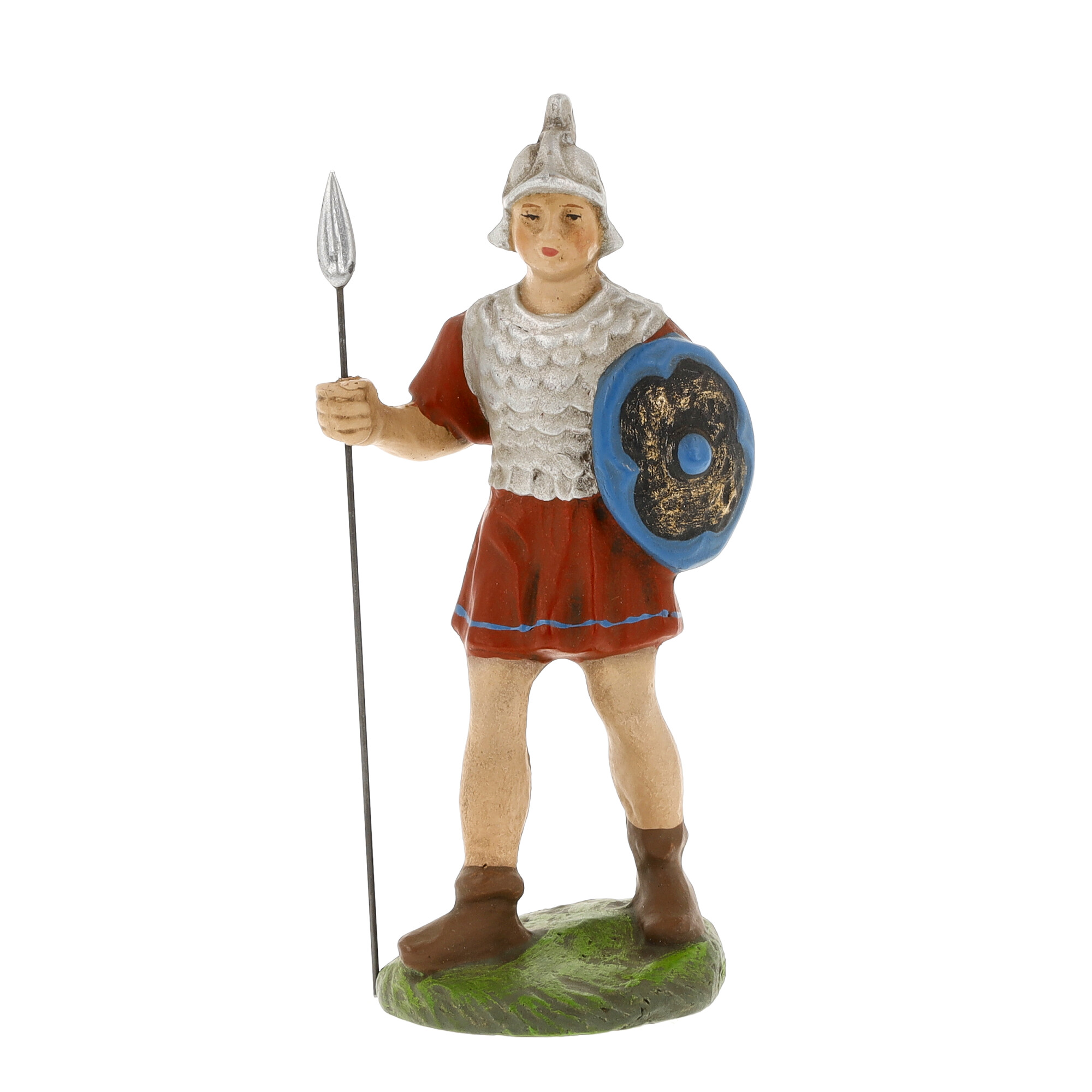Römische Soldatenfigur mit Speer und rundem Schild