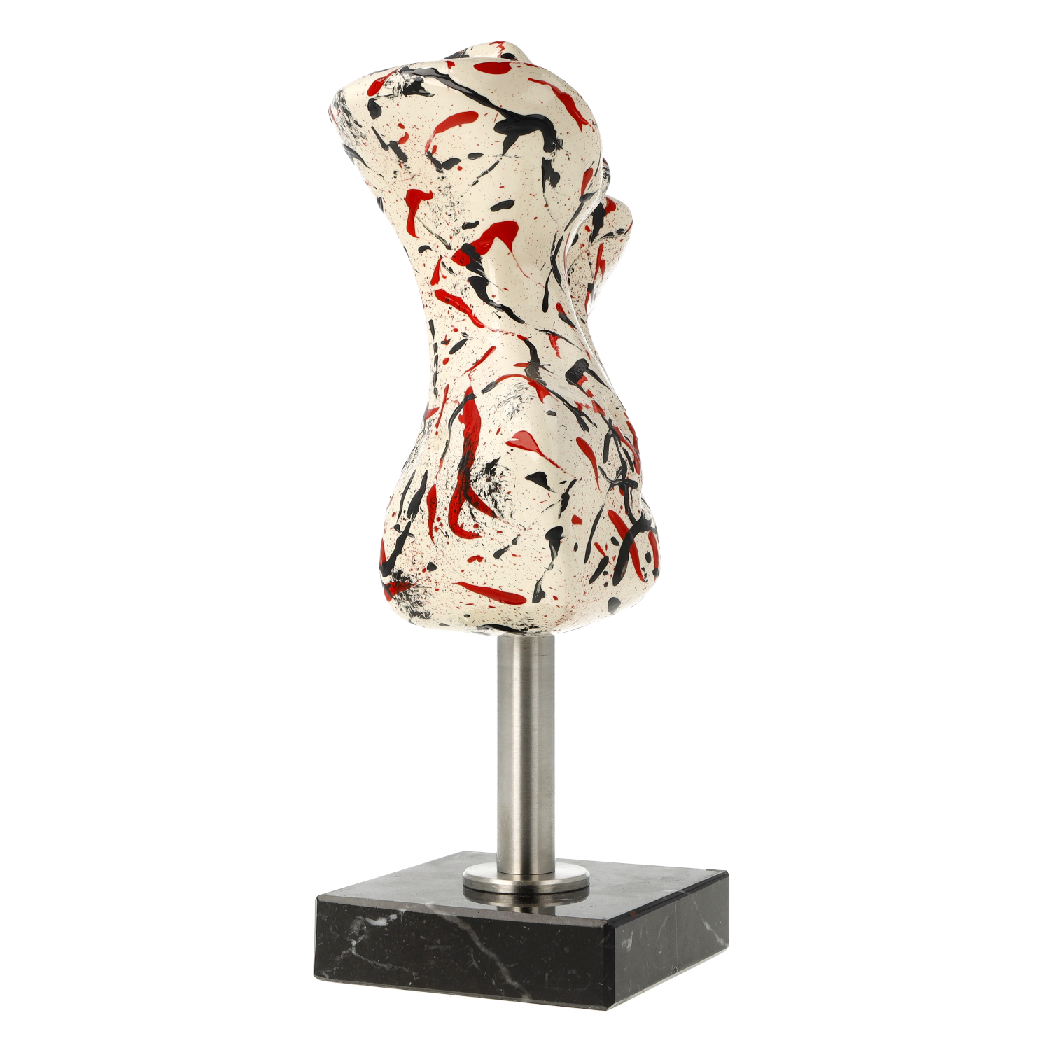 Torso-Skulptur, weiß mit roten und schwarzen Spritzern