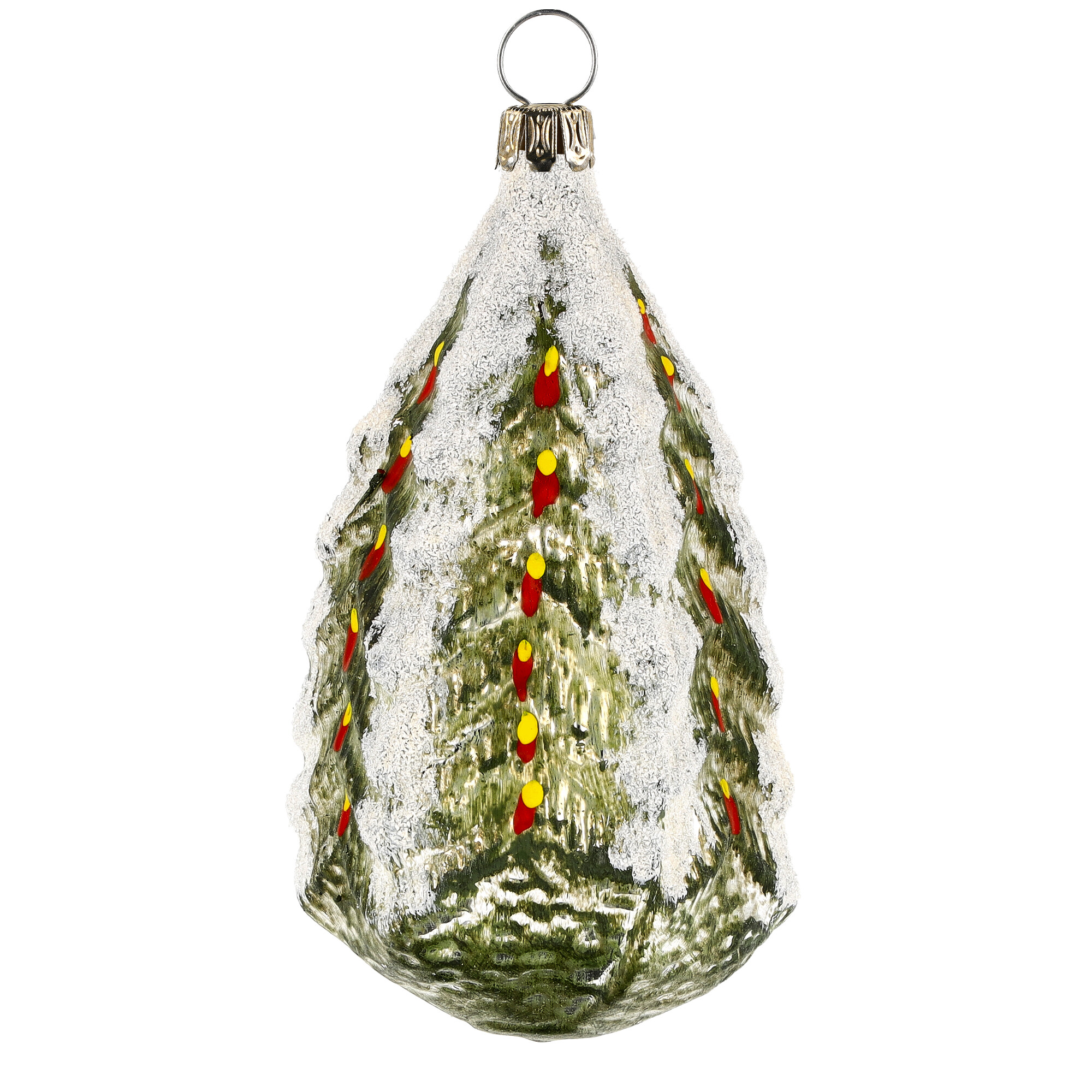Christbaumschmuck aus Glas, Tannenform mit Schnee