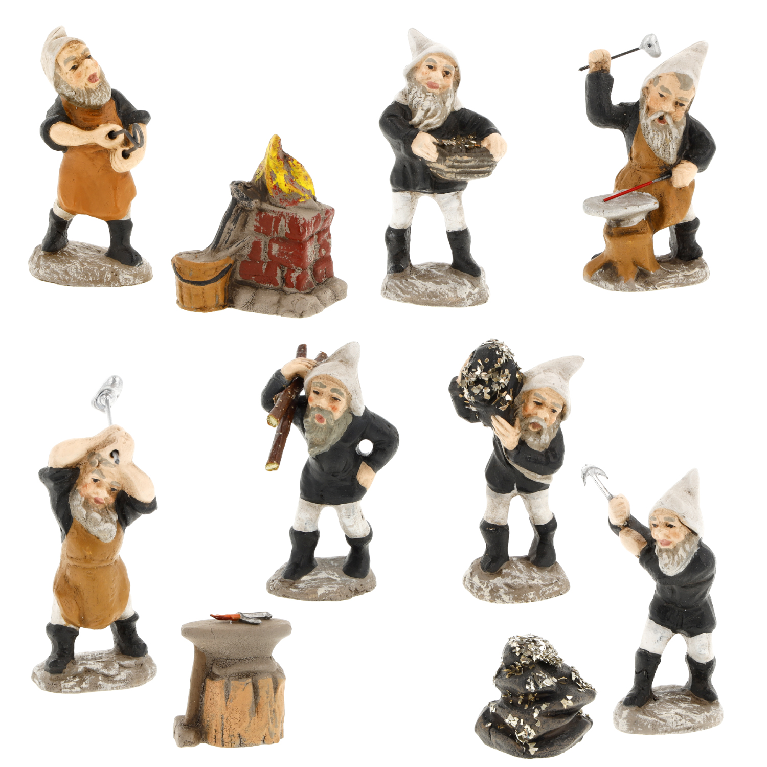 Miniatur-Zwerge beim Schmieden und Bergbau, 10 Figuren