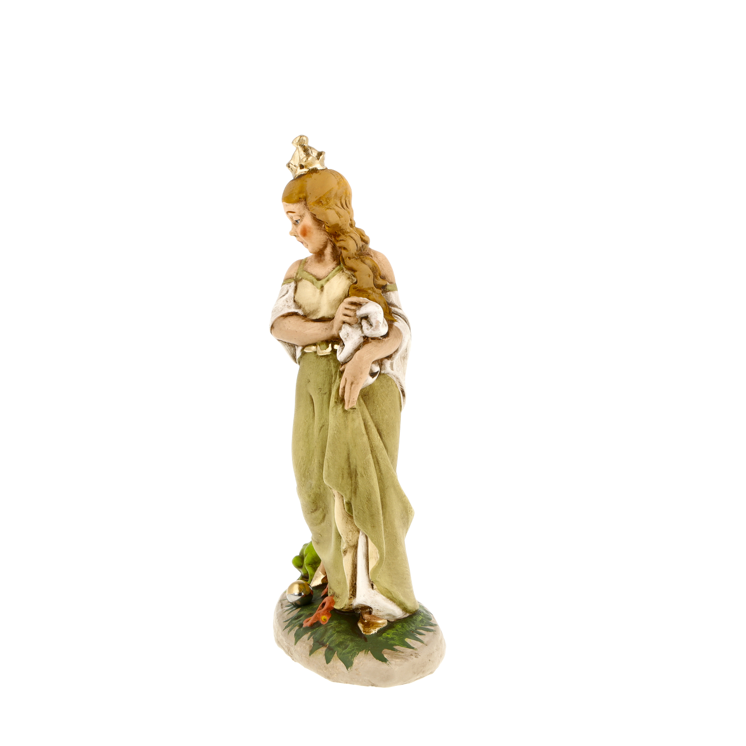 Keramikfigur einer Prinzessin mit Lamm, grün gekleidet