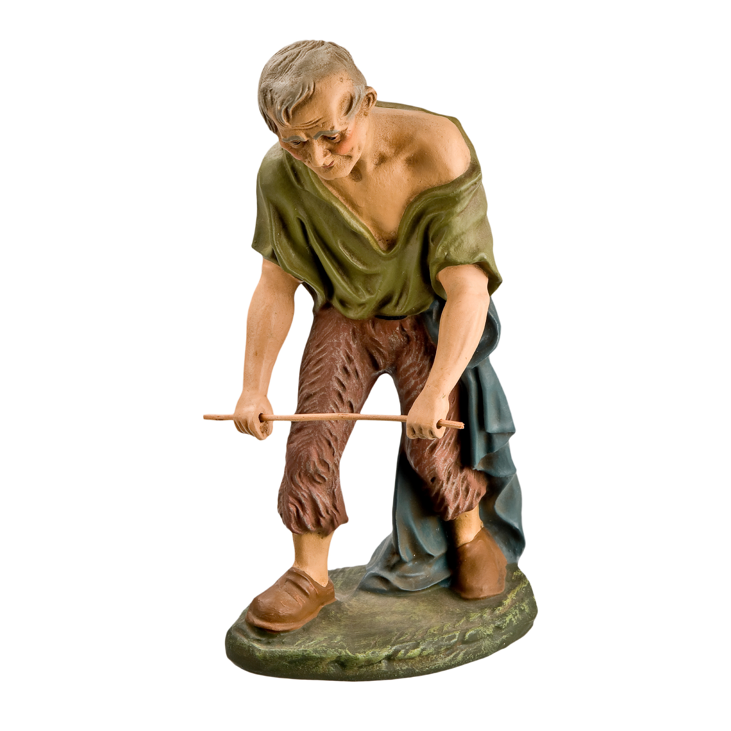 Handbemalte Krippenfigur: Mann mit Stock