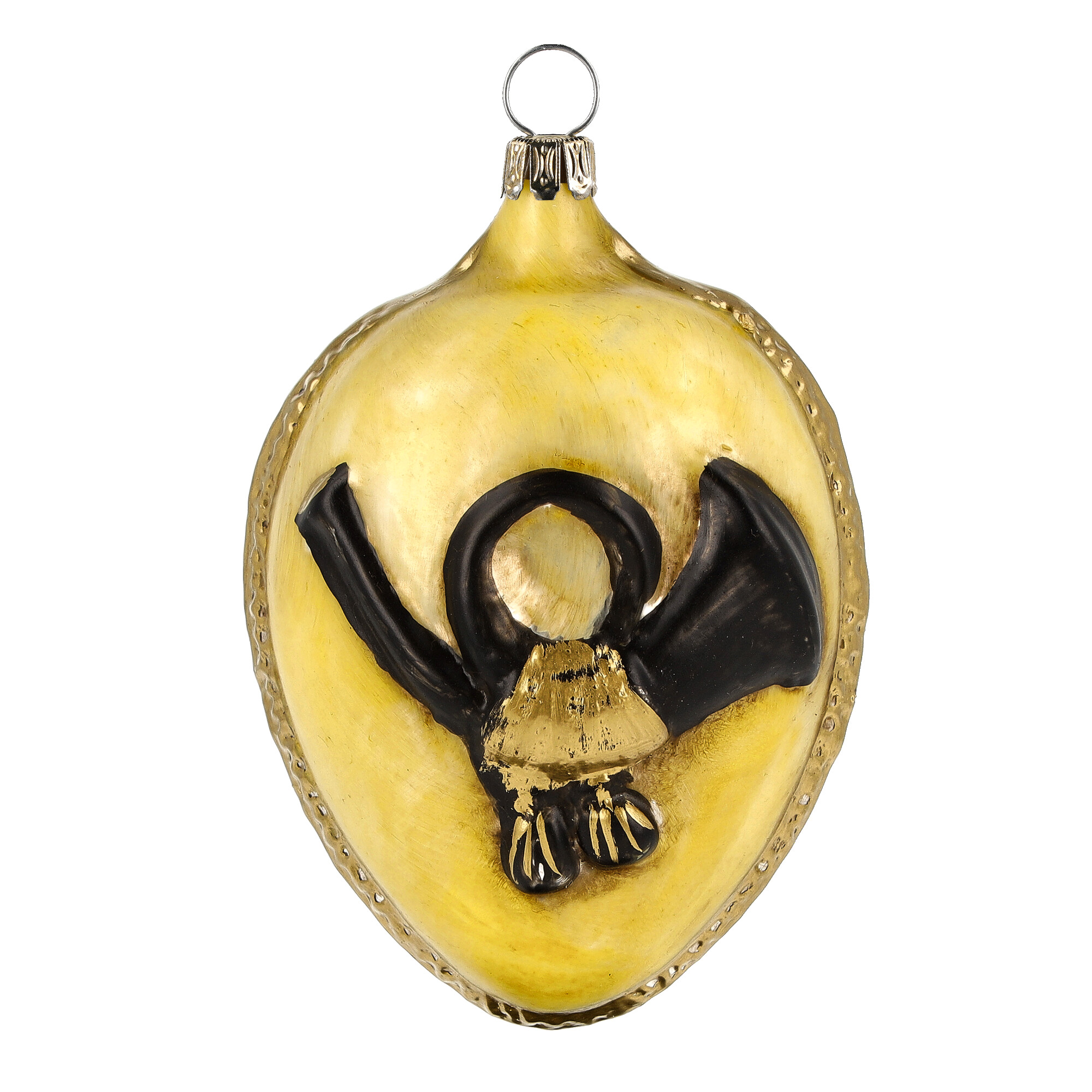 Weihnachtsanhänger Gold, oval, mit schwarzem Engel