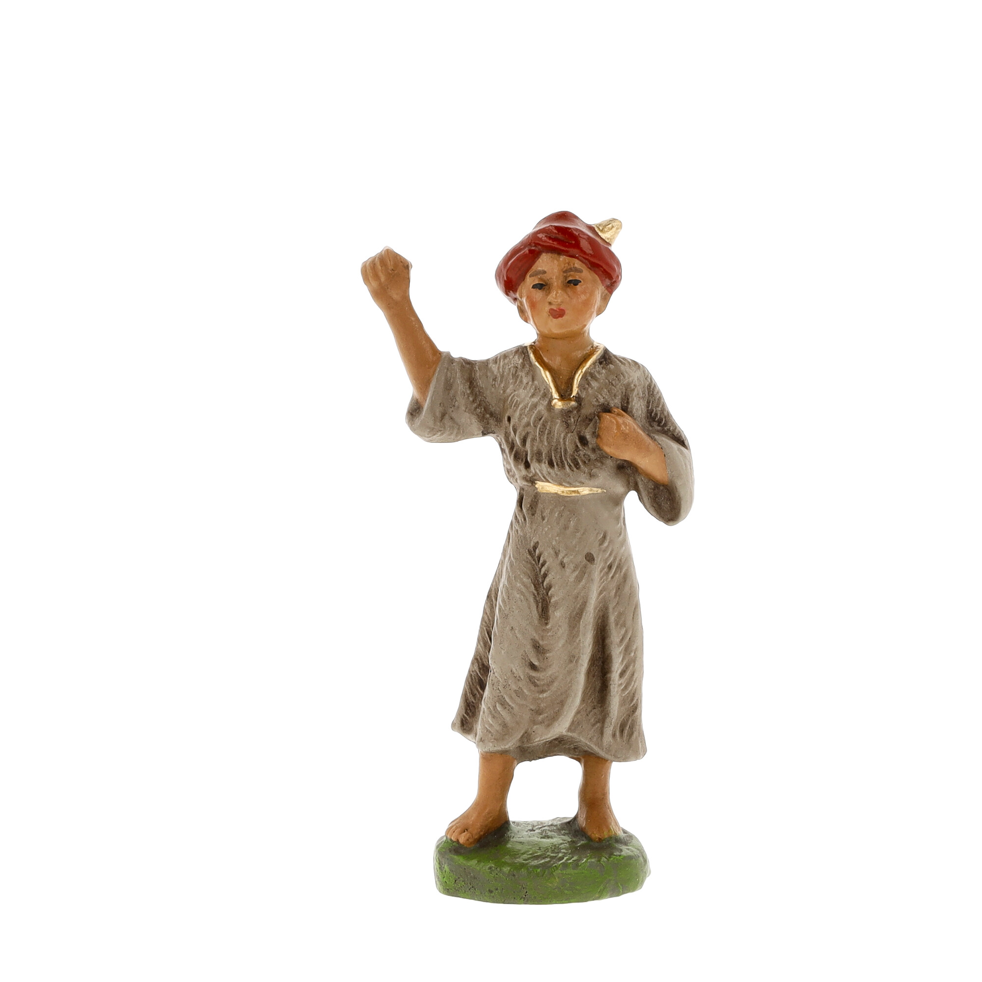 Krippenfigur Mann in grauer Tunika, Hand erhoben