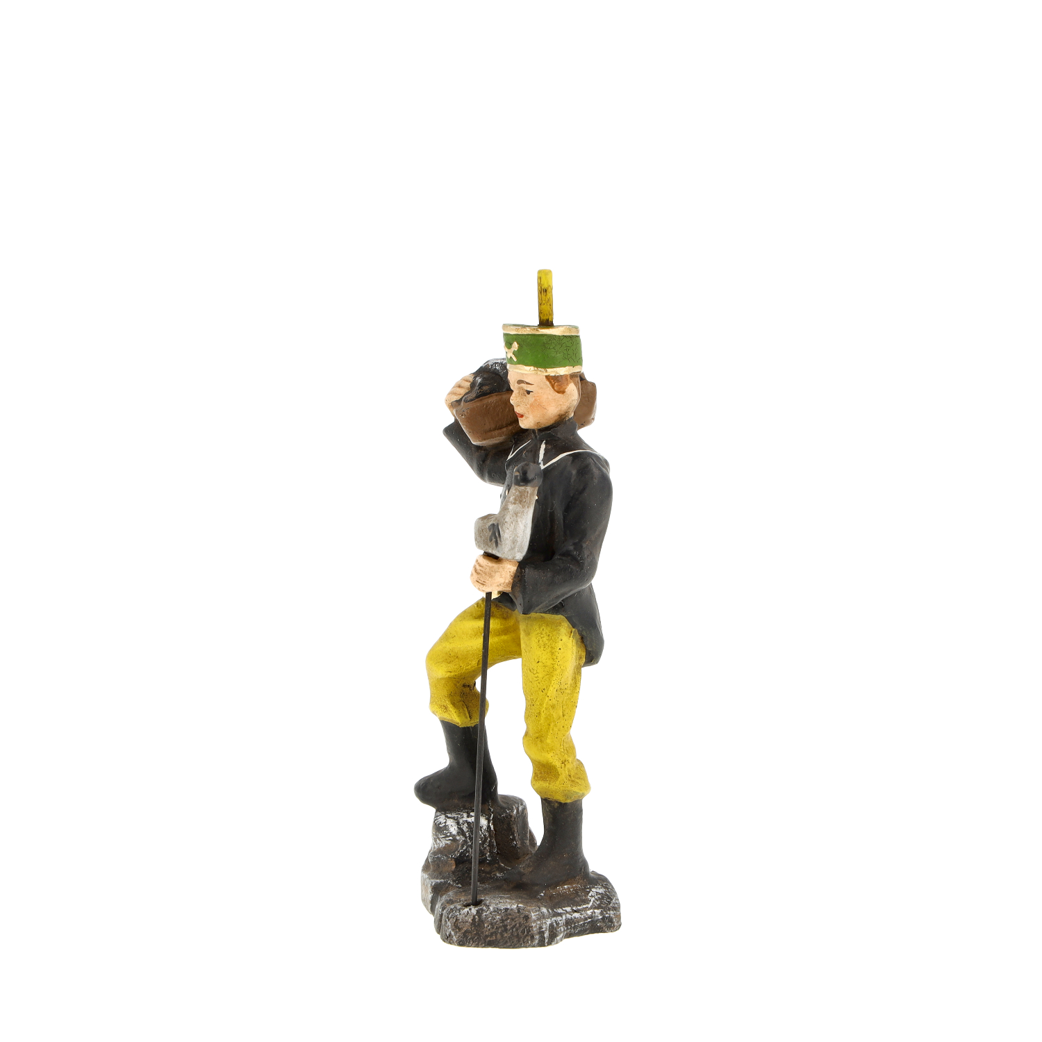Bergmann Figur mit Sack und Stab auf Sockel