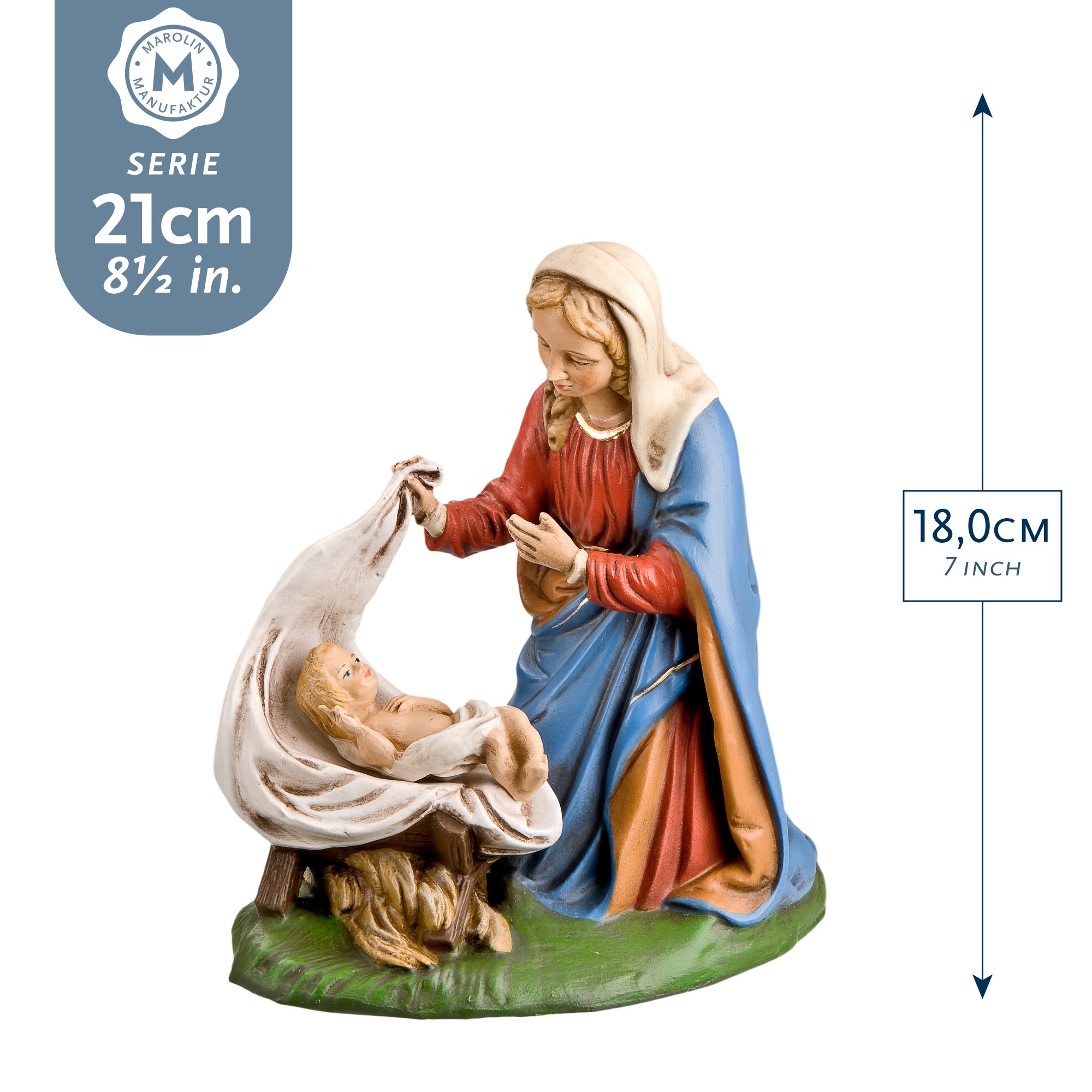 Marienfigur mit Jesuskind in Krippe, 18 cm