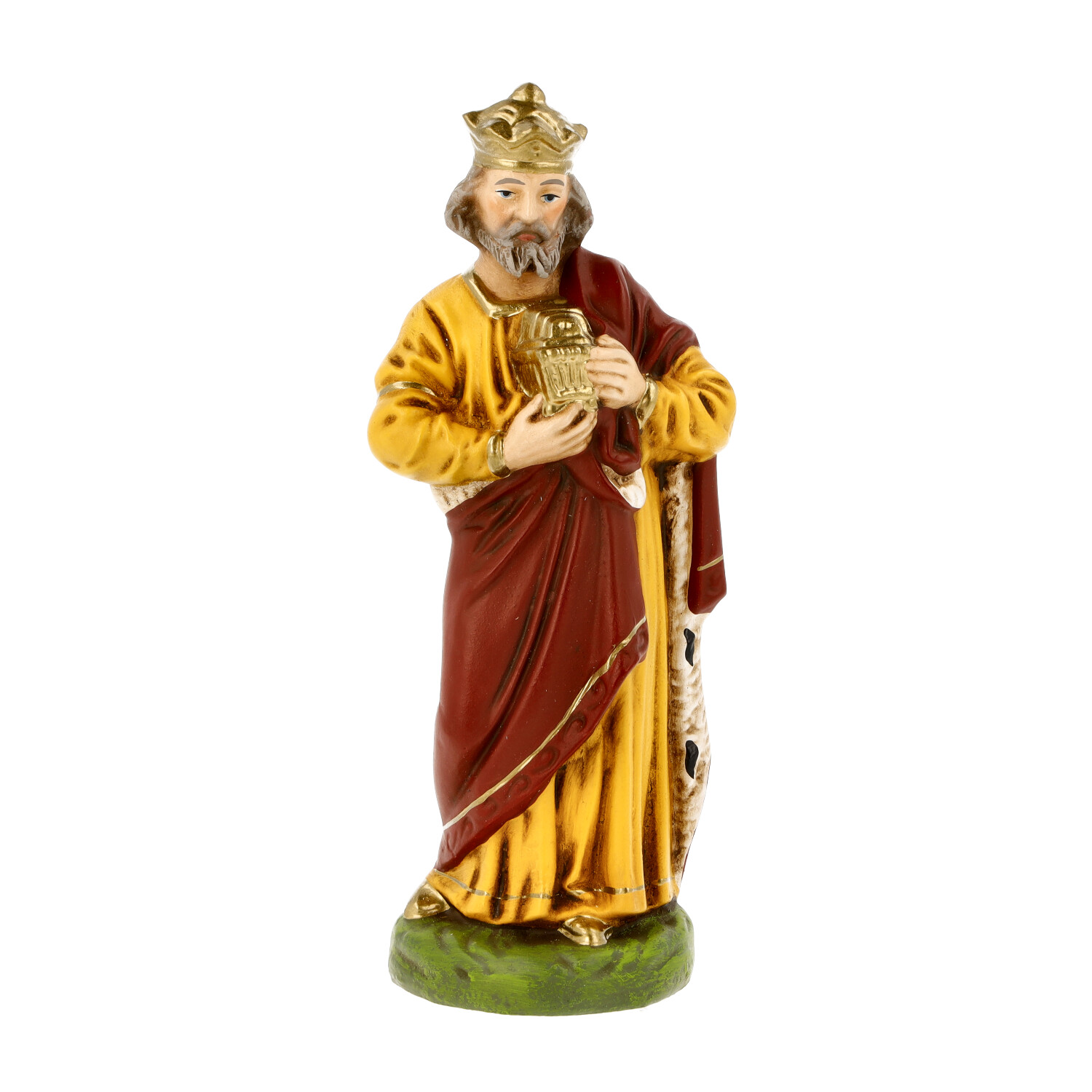 Krippenfigur König mit Krone und Goldgefäß