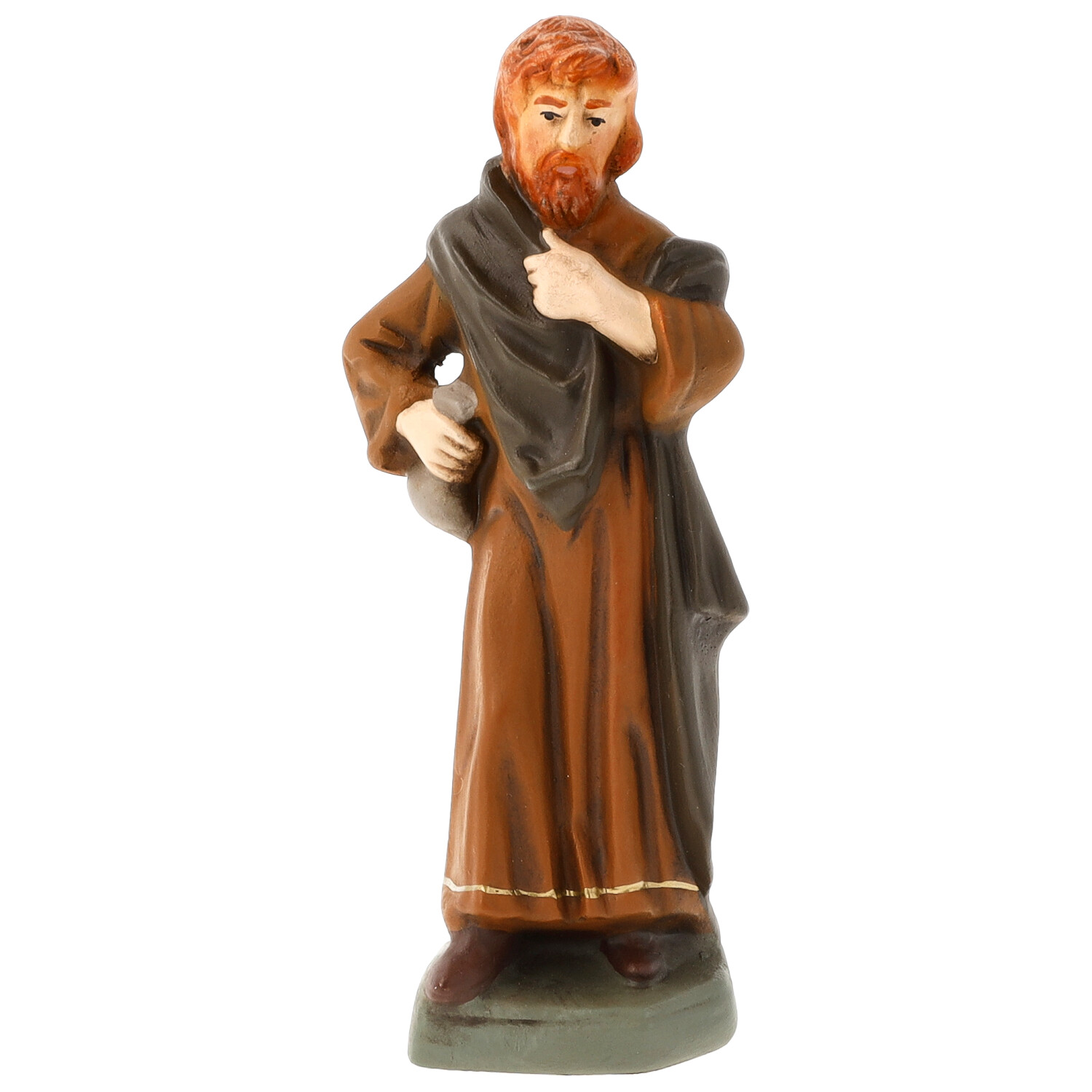 Mann in brauner Kutte mit Krug – Krippenfigur