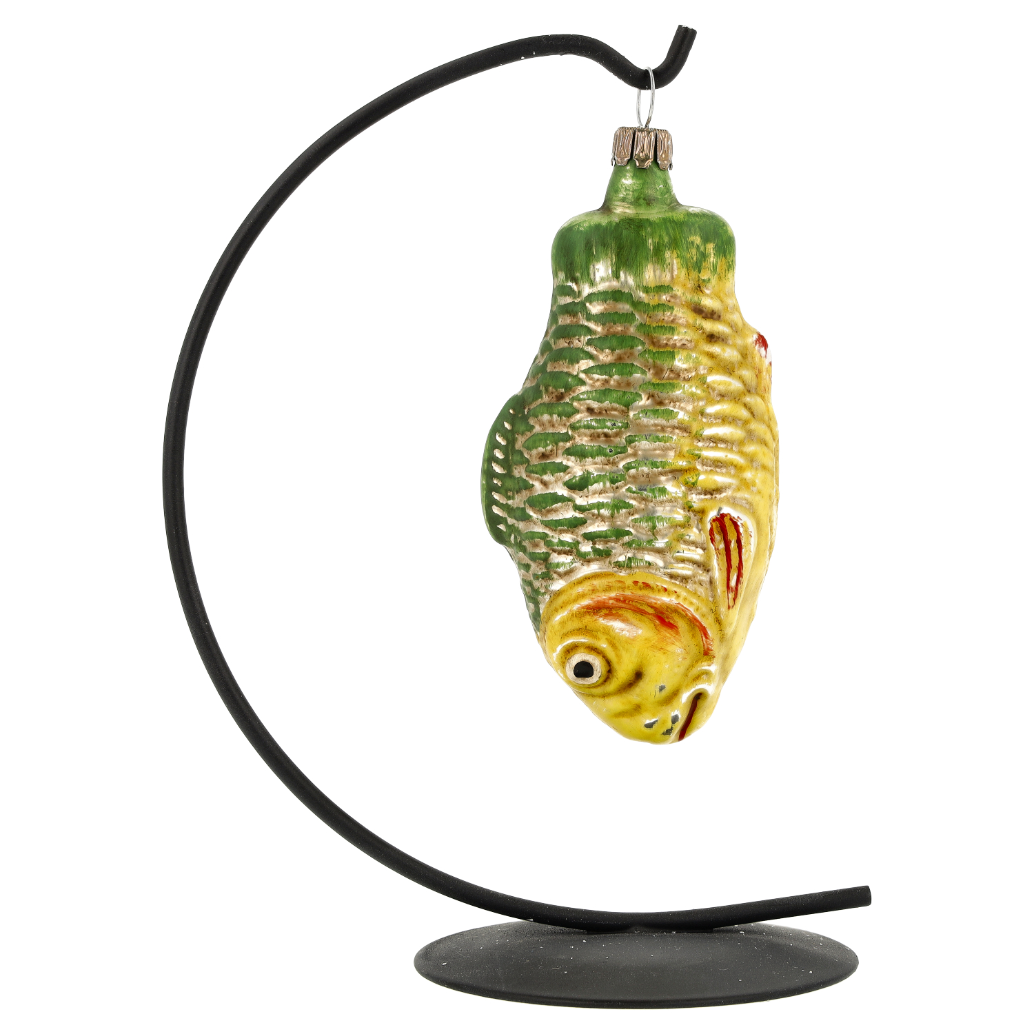 Christbaumschmuck Fisch aus Glas, grün-gelb, Vintage-Look