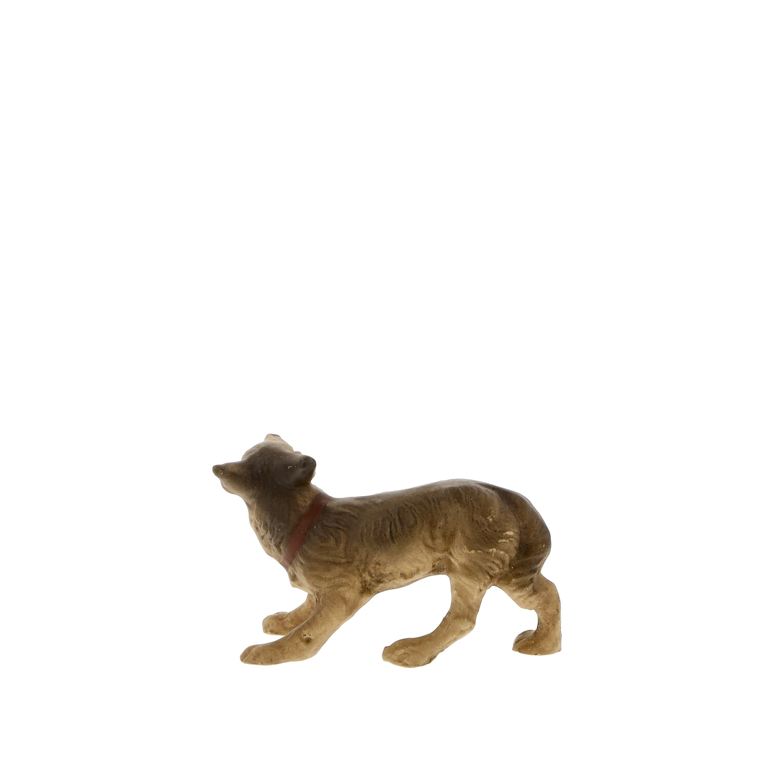 Hundefigur, braun, mit rotem Halsband, stehend