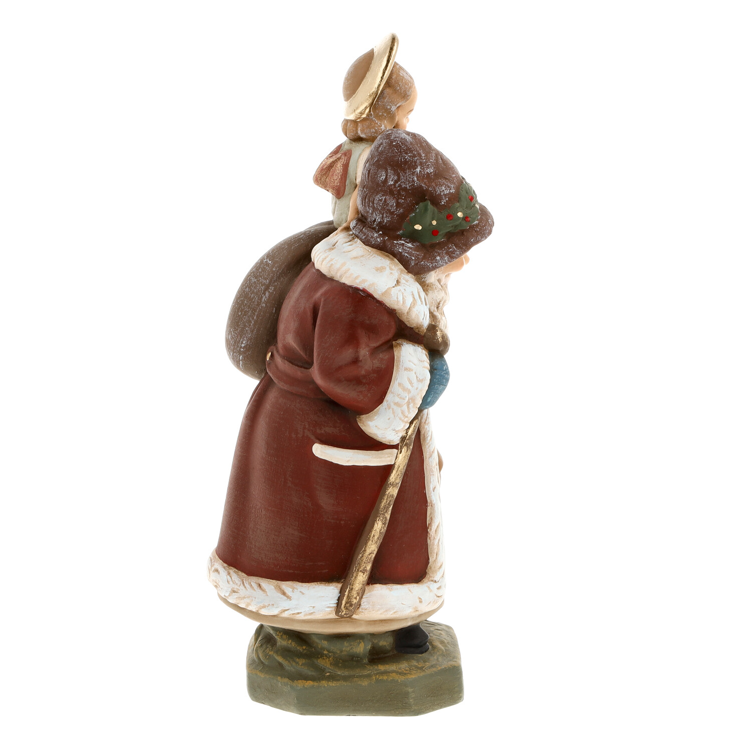Dekofigur Nikolaus mit Engel und Stab, rot, seitlich