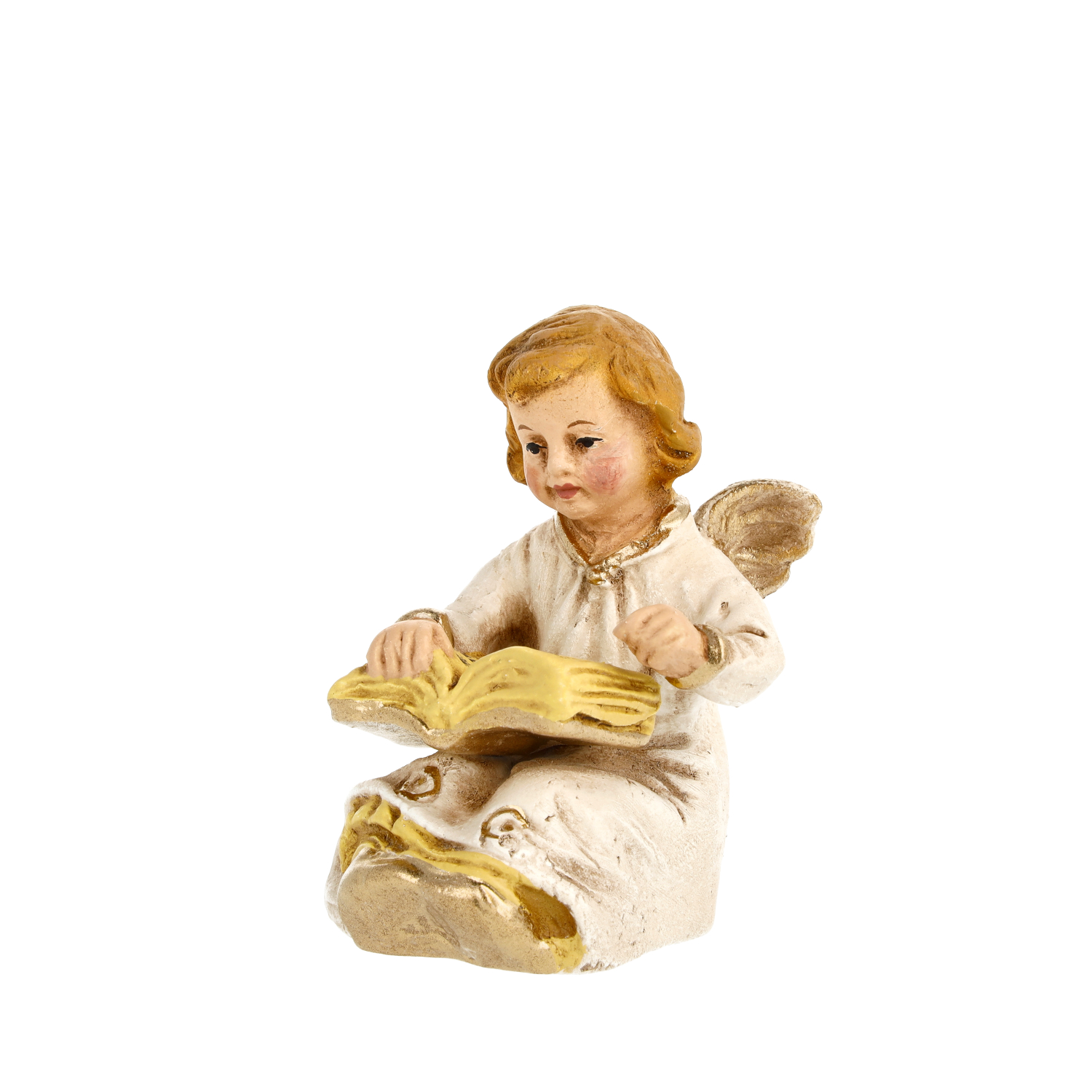 Engelfigur sitzend mit Buch, creme-gold, Weihnachtsdeko