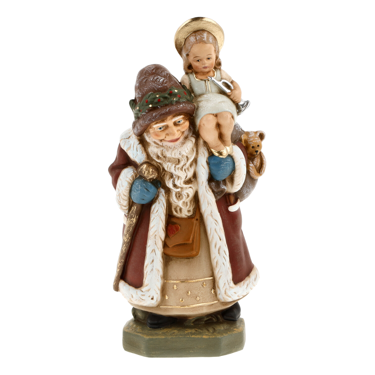 Weihnachtsmann mit Christkind auf Schulter