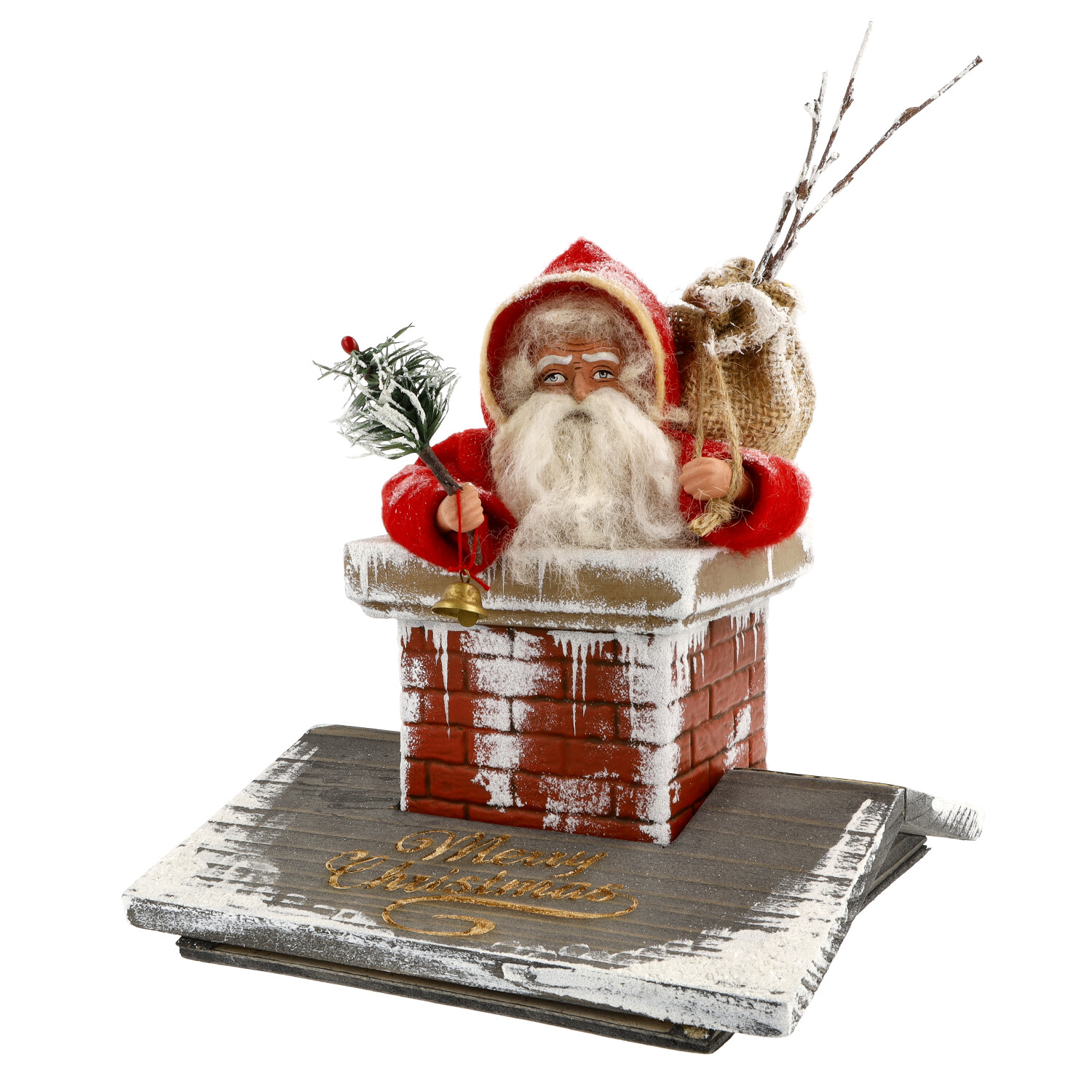 Weihnachtsmann im Schornstein - Marolin Papiermaché - made in Germany