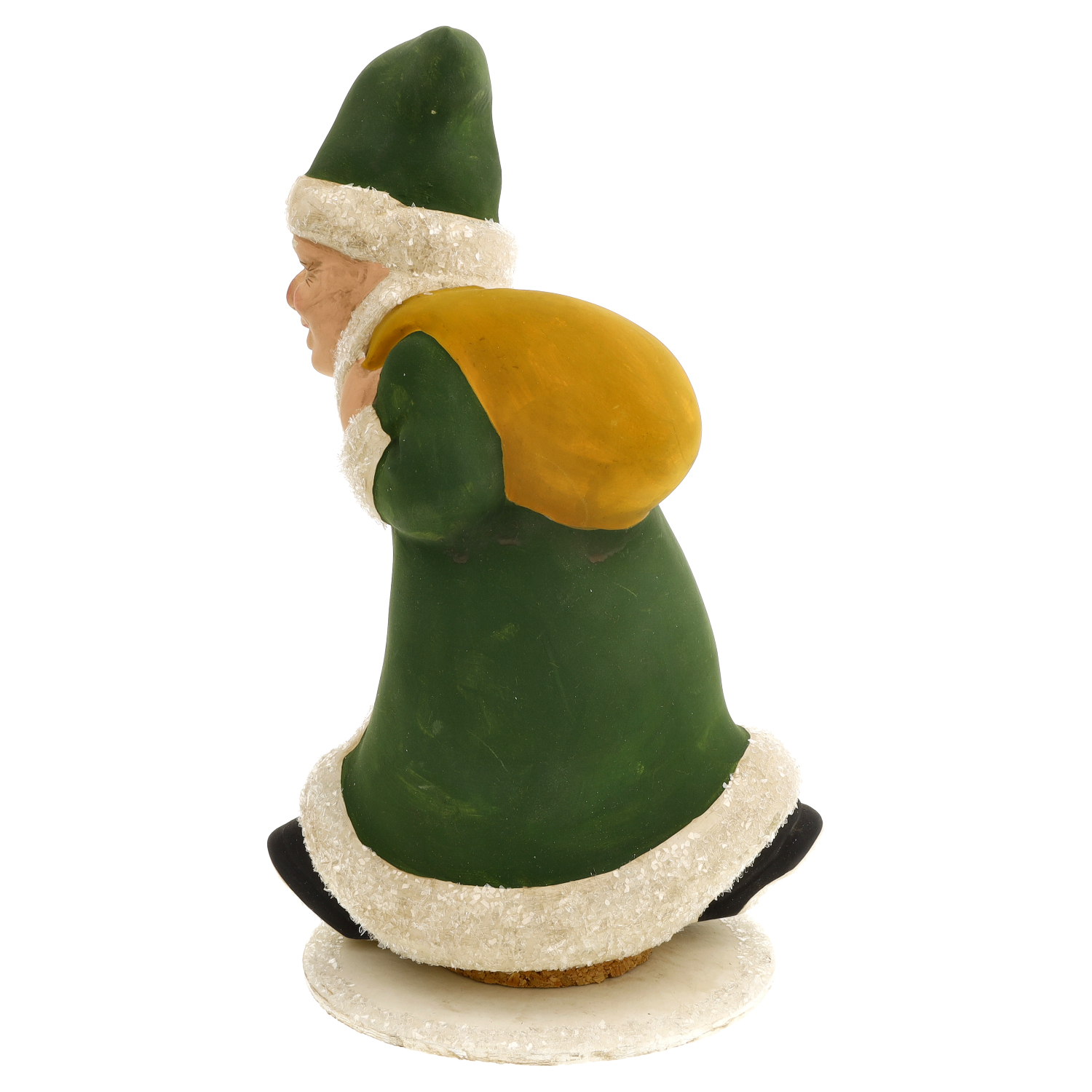 Dekofigur Weihnachtsmann grün mit gelbem Geschenksack