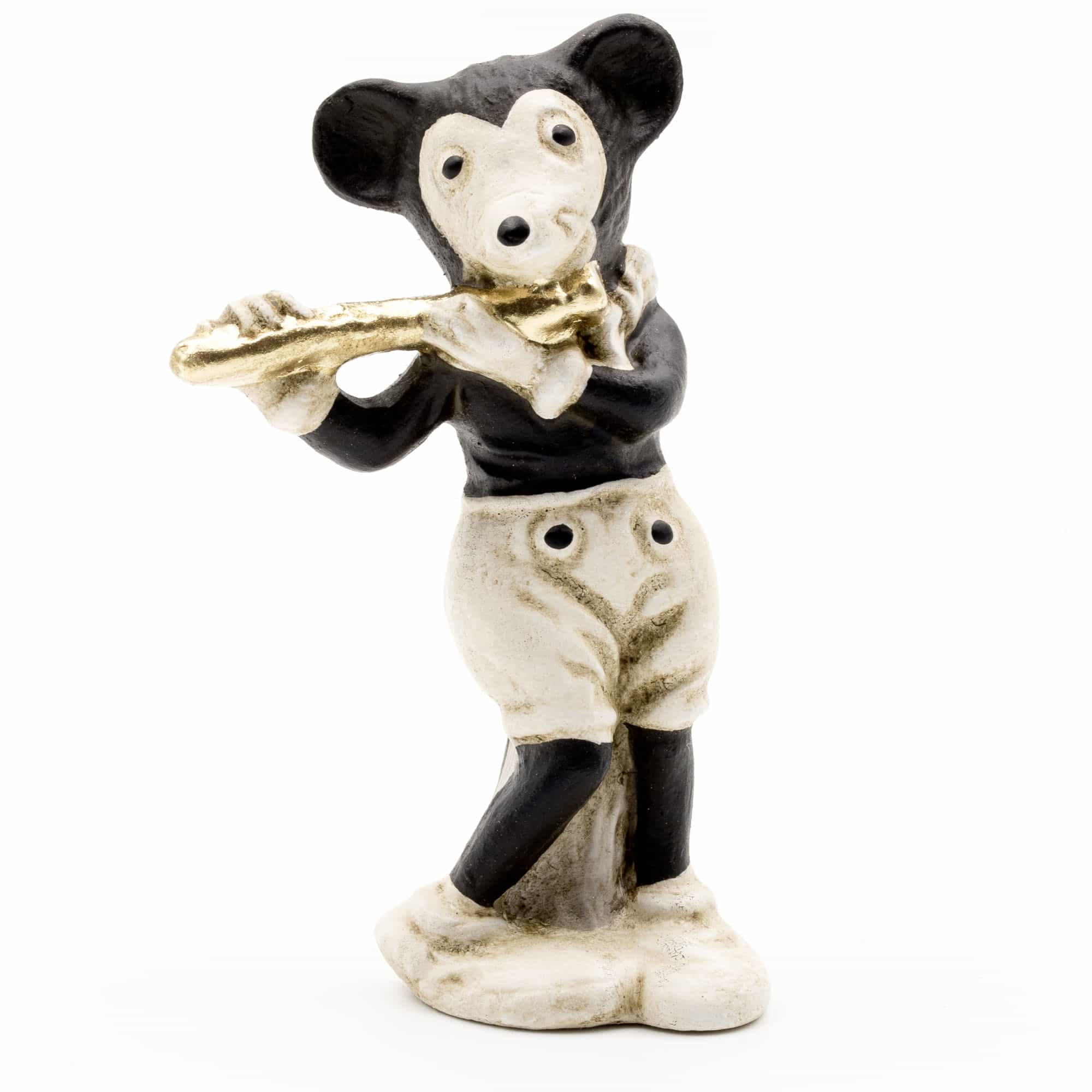 Dekofigur Maus spielt goldene Flöte aus Keramik