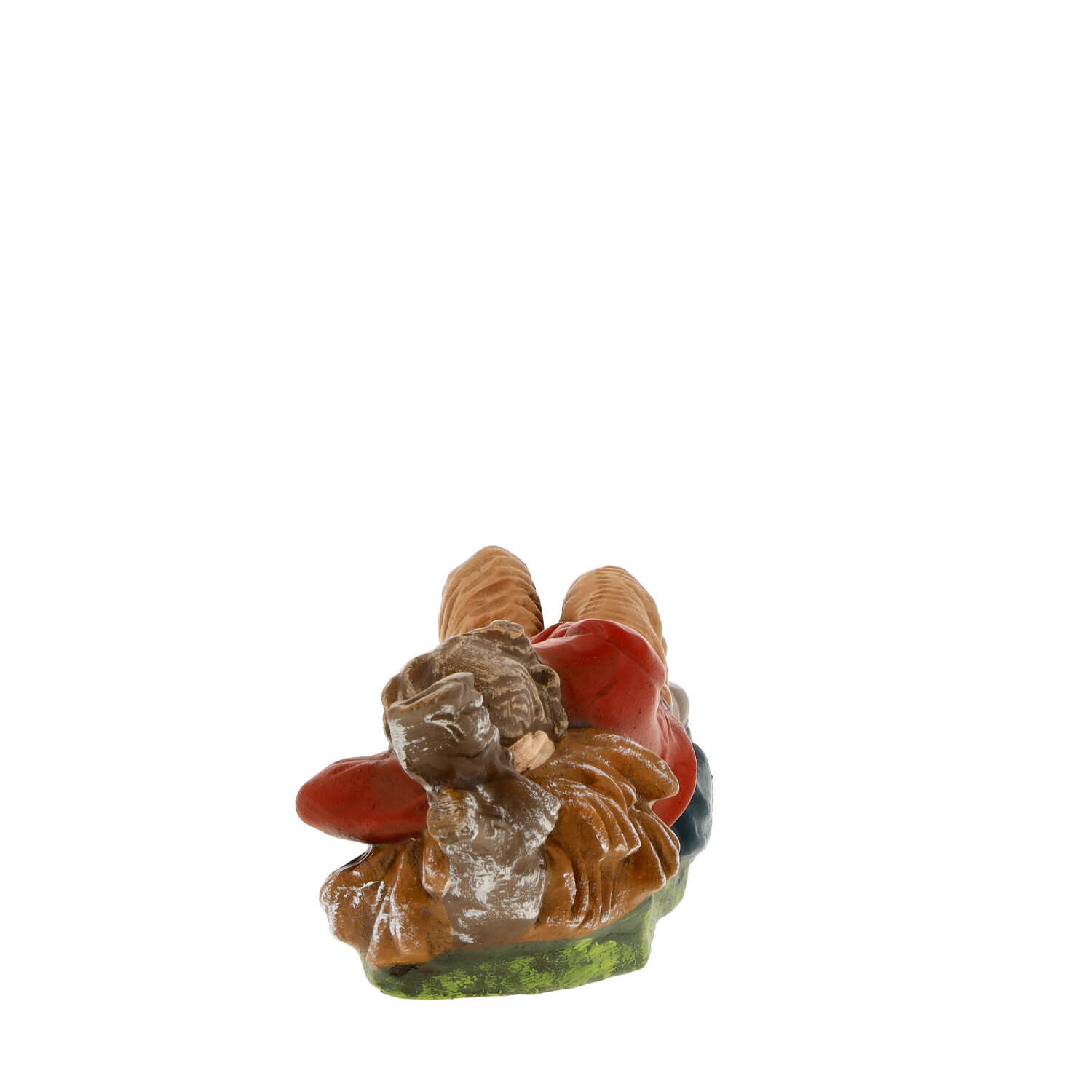 Rückseite einer liegenden, handbemalten Krippenfigur