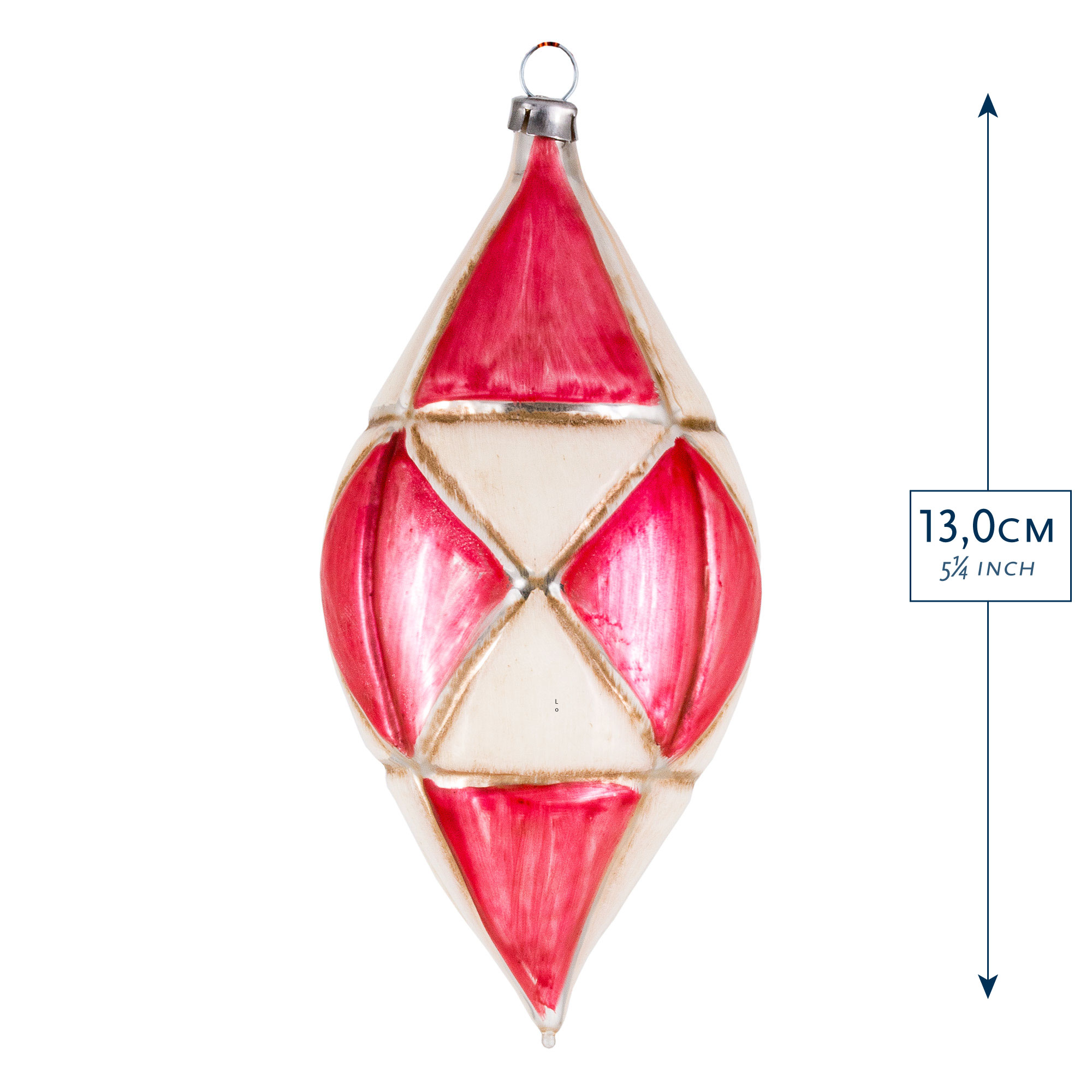 Rot-weiße Weihnachtskugel in Tropfenform, 13 cm