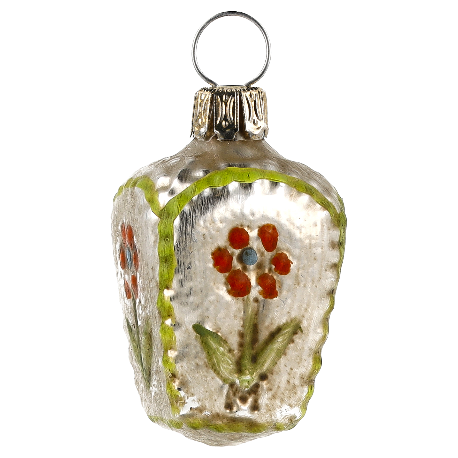 Handbemalter Glas-Korb mit orangefarbener Blume, Marolin