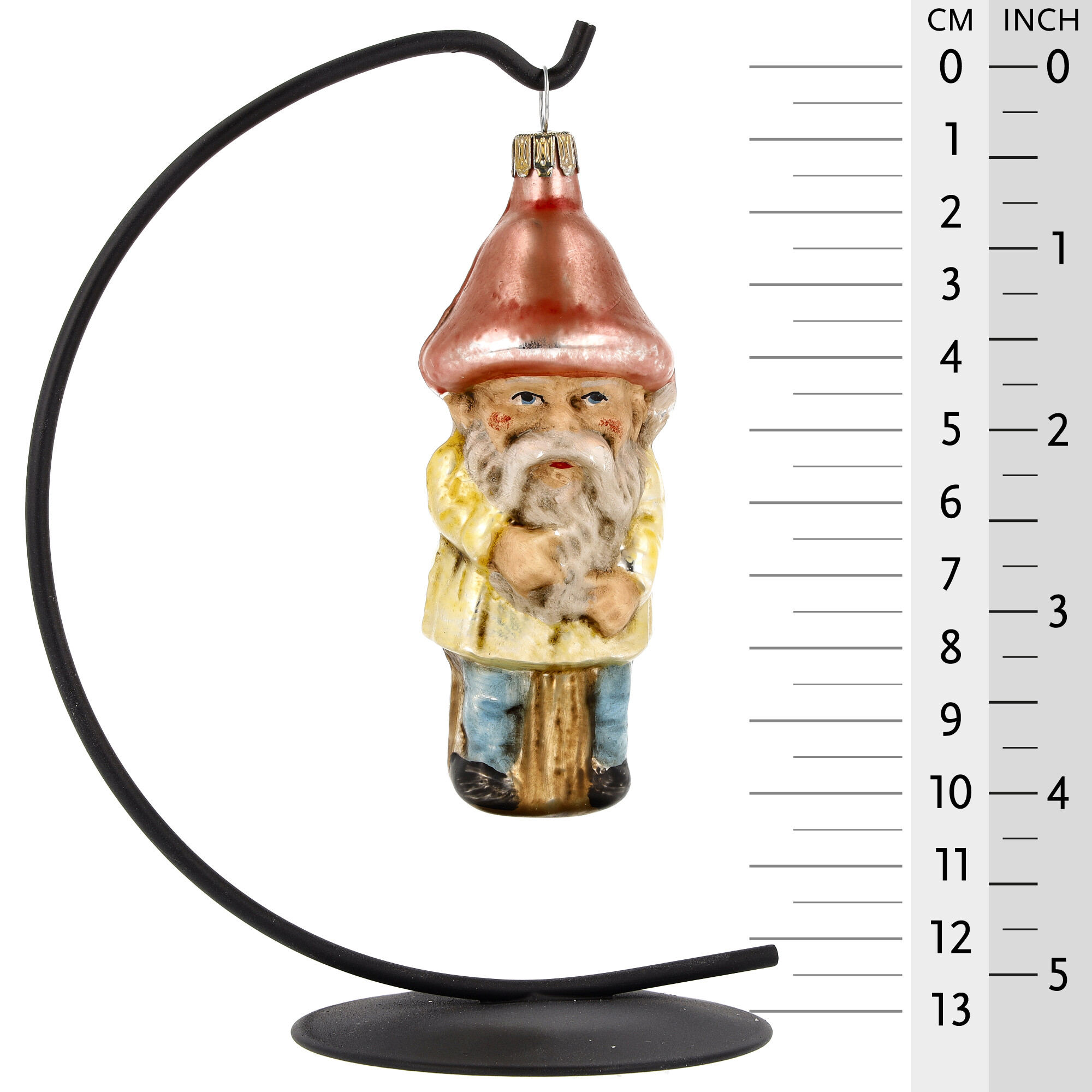 Vintage Glas-Christbaumanhänger Zwerg mit Pilzhut 11 cm