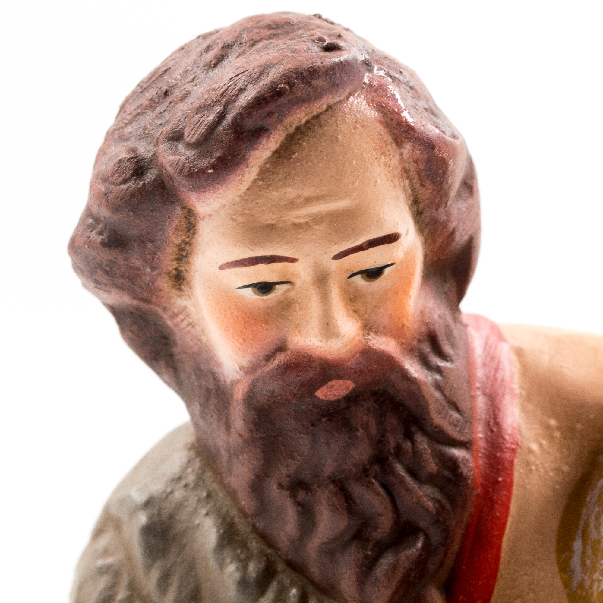 Handbemalte Krippenfigur: Hirte mit Bart, Nahaufnahme