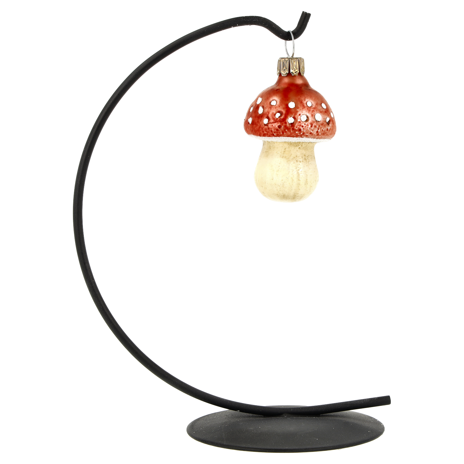 Weihnachtsbaumschmuck Fliegenpilz aus Glas am Metallständer