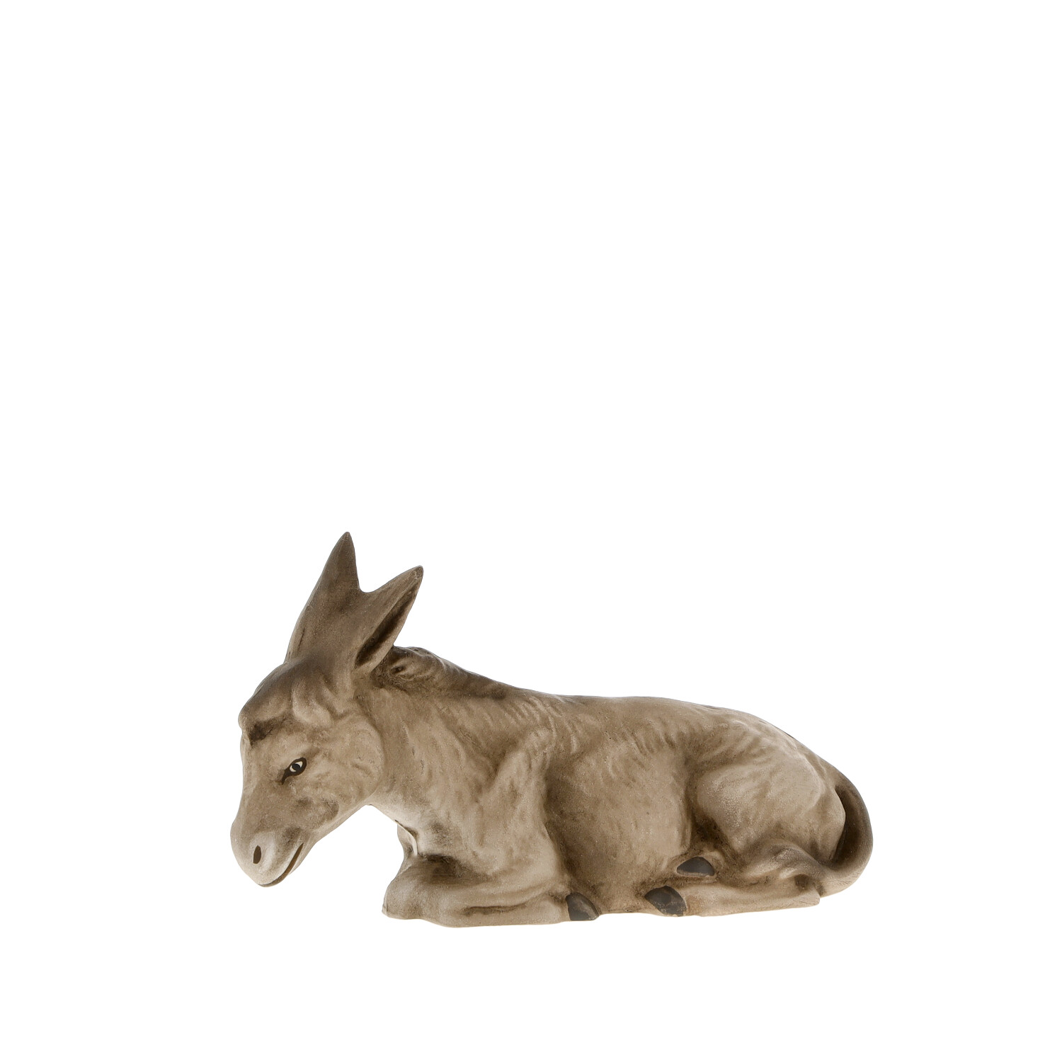Liegender Esel als Krippenfigur, naturfarben