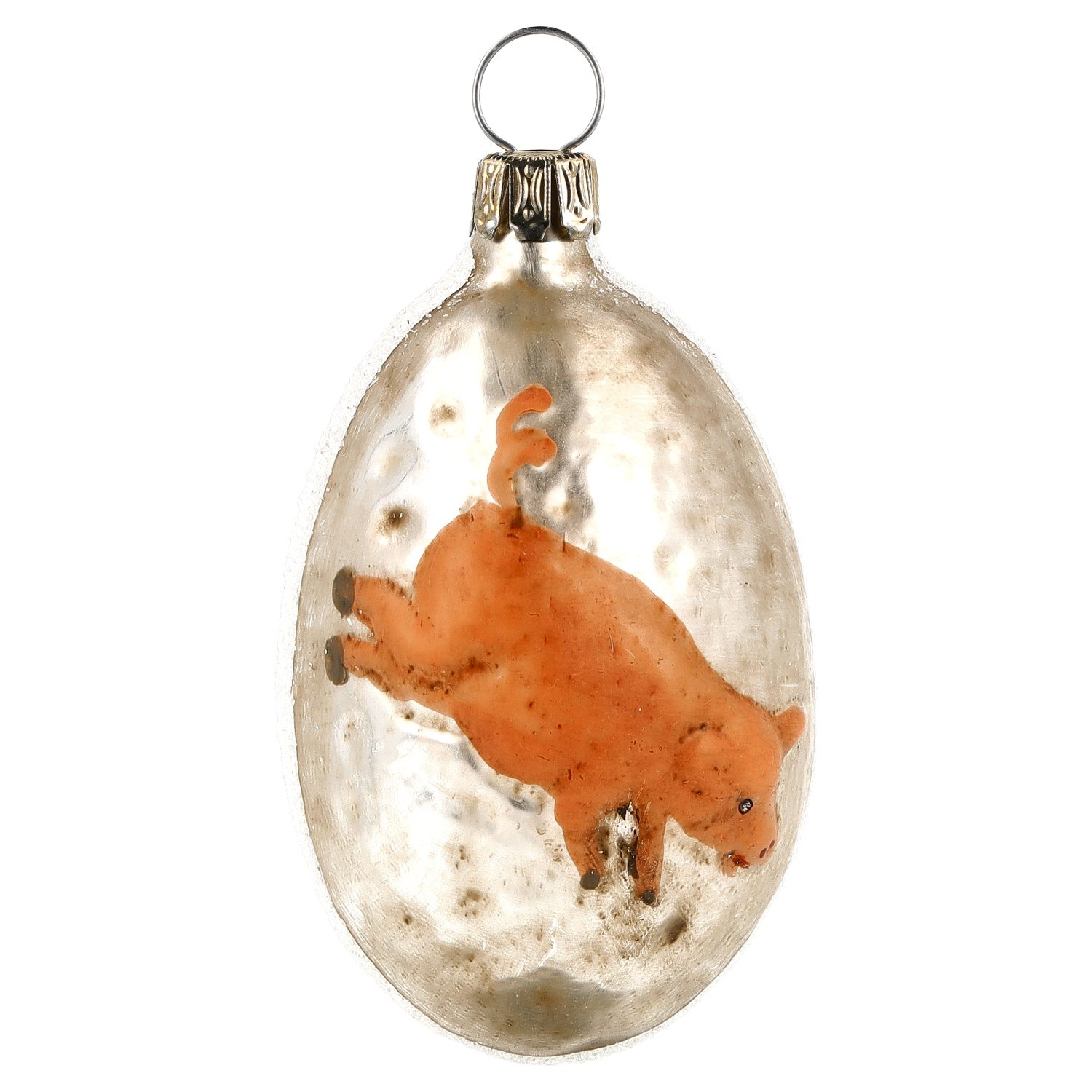 Ovale Glas-Christbaumkugel mit Schwein-Motiv