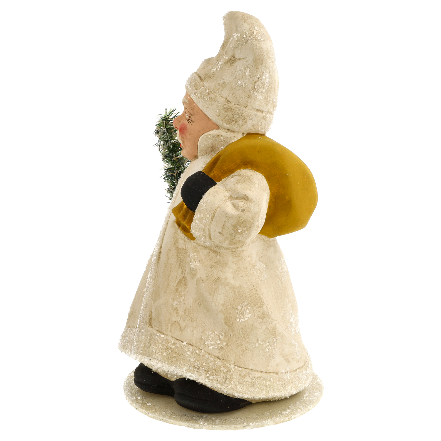 Dekofigur Winterkind in weißem Mantel mit Beutel