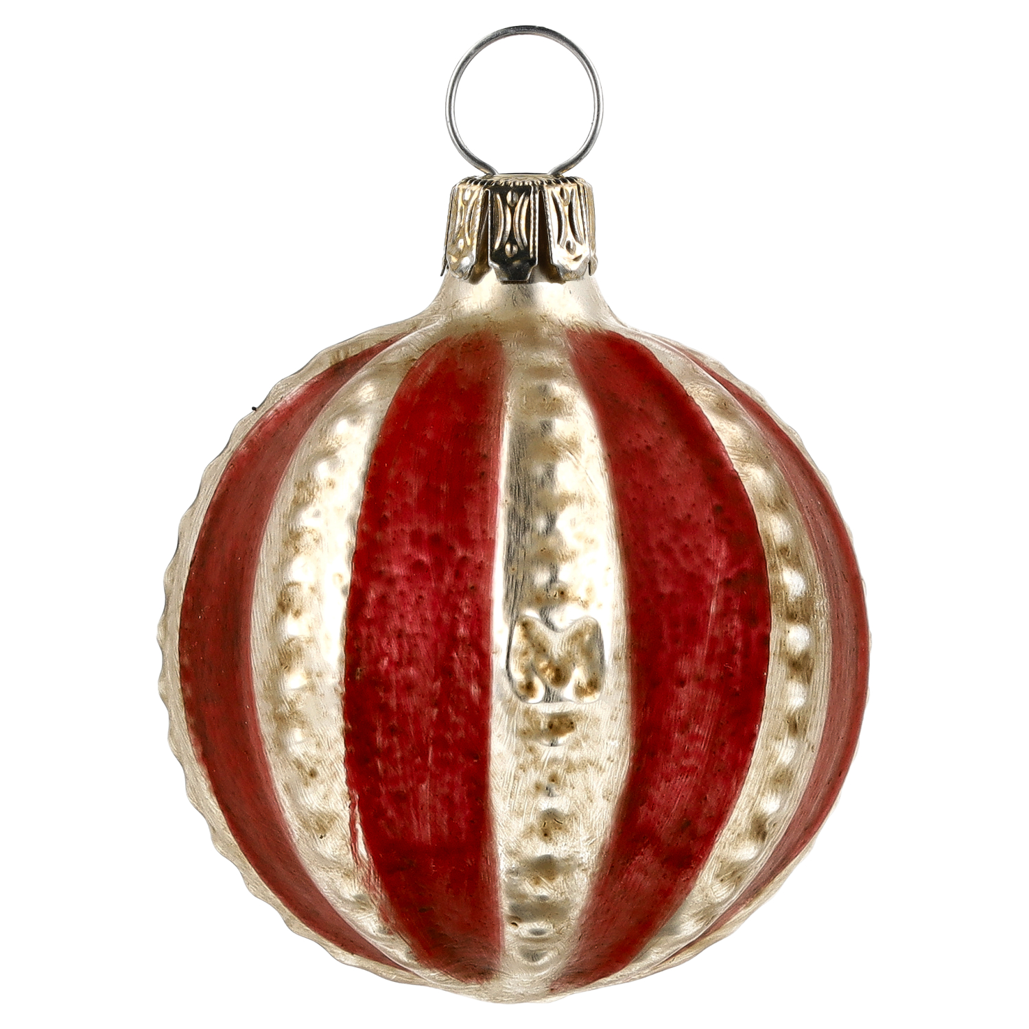 Weihnachtskugel aus Glas, rot-gold gestreift, nostalgisch