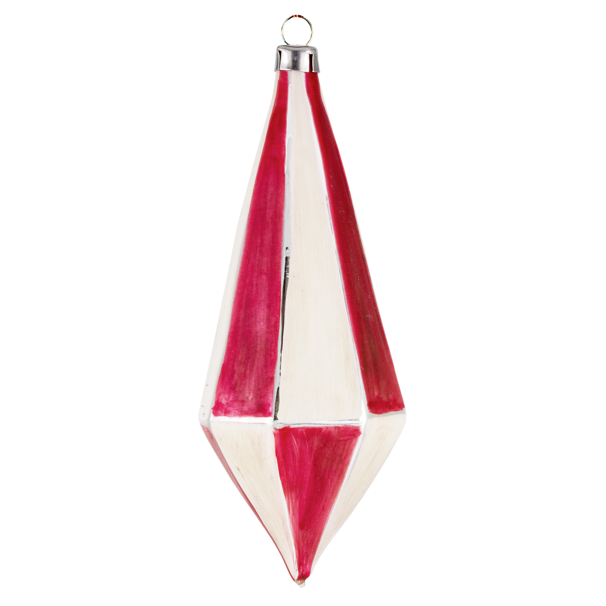 Rot-weißer Baumschmuck in länglicher Diamantform