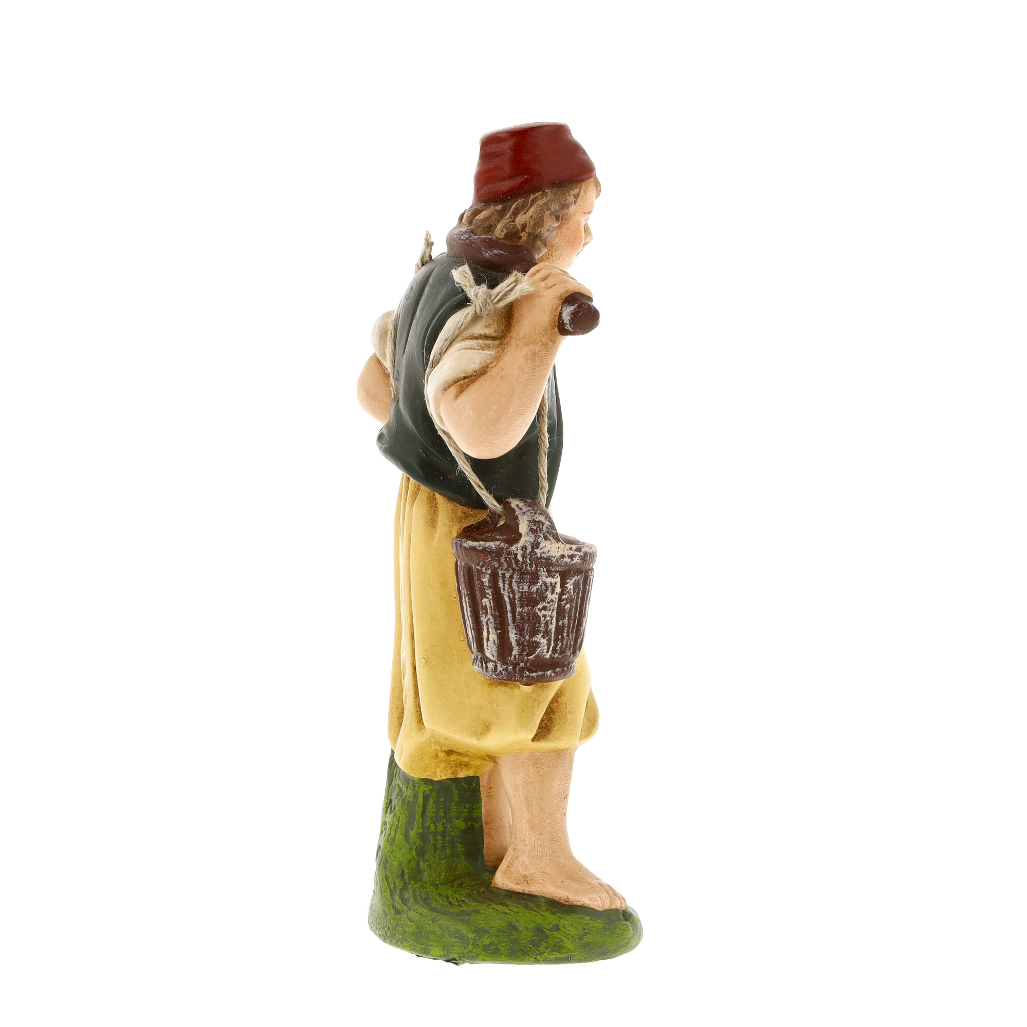Handbemalte Figur Wasserträger mit Tragejoch und Eimer