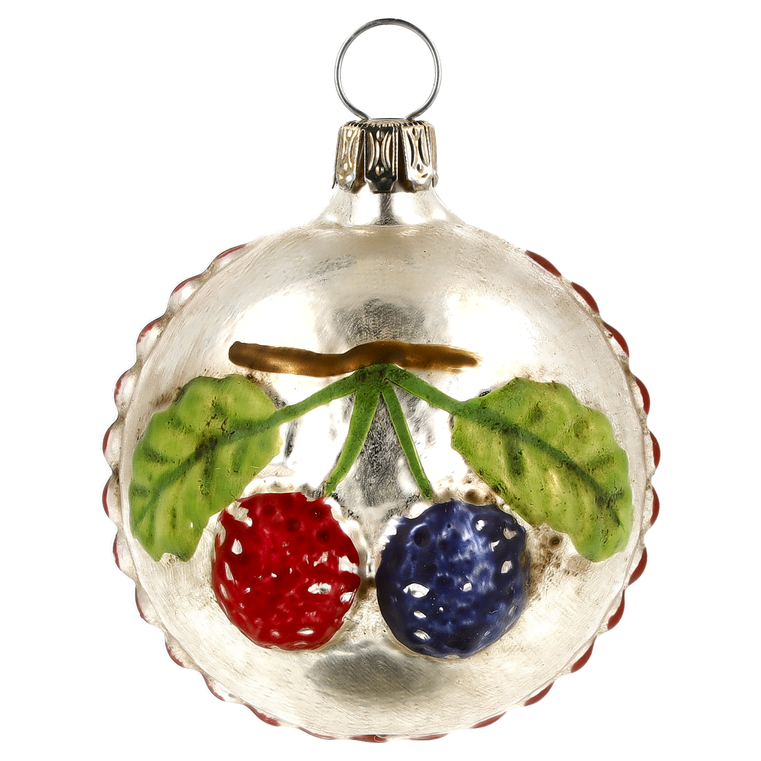Glas-Christbaumkugel mit roten und blauen Beeren