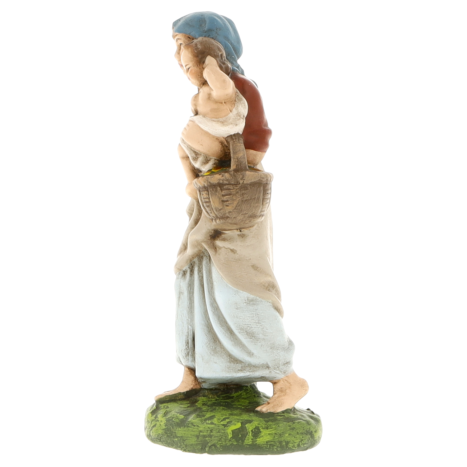 Handbemalte Figur einer Bäuerin mit Kind und Korb