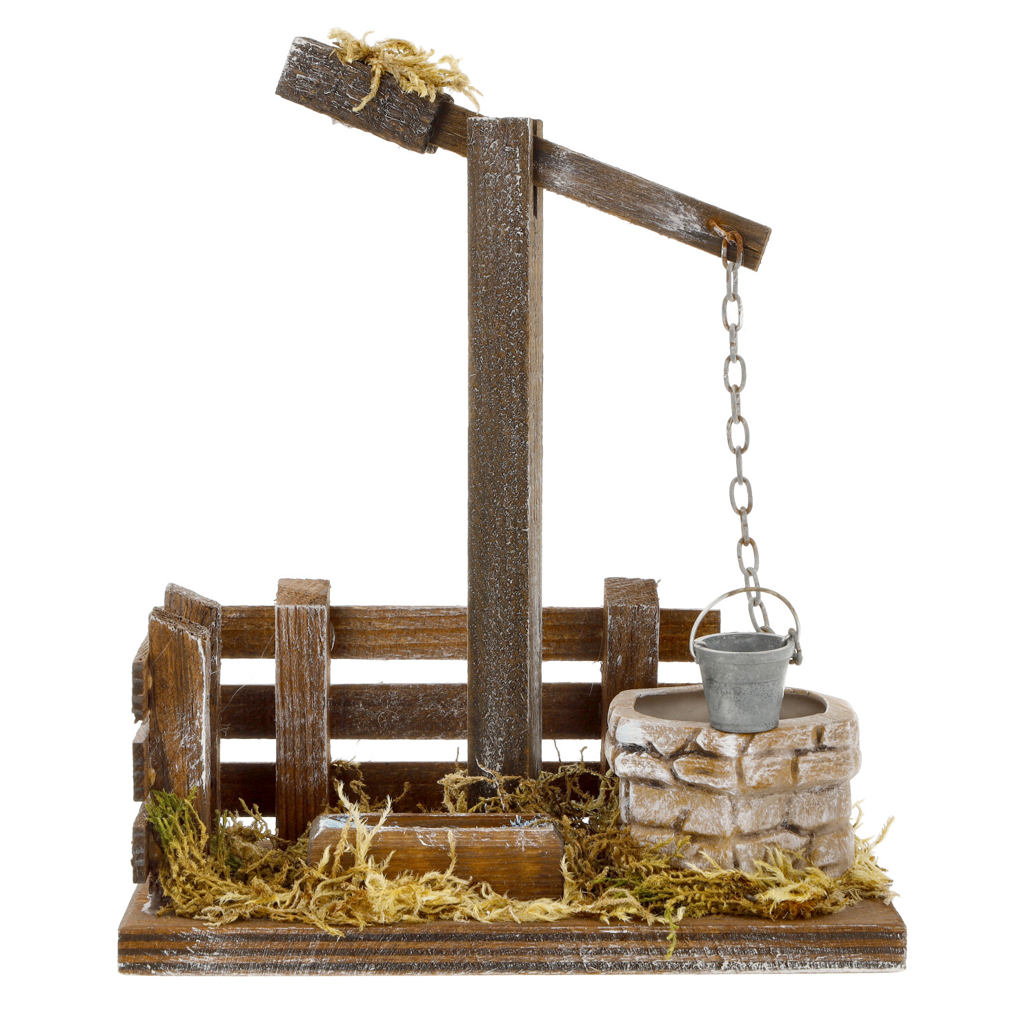 Miniatur-Ziehbrunnen aus Holz mit Kette und Eimer