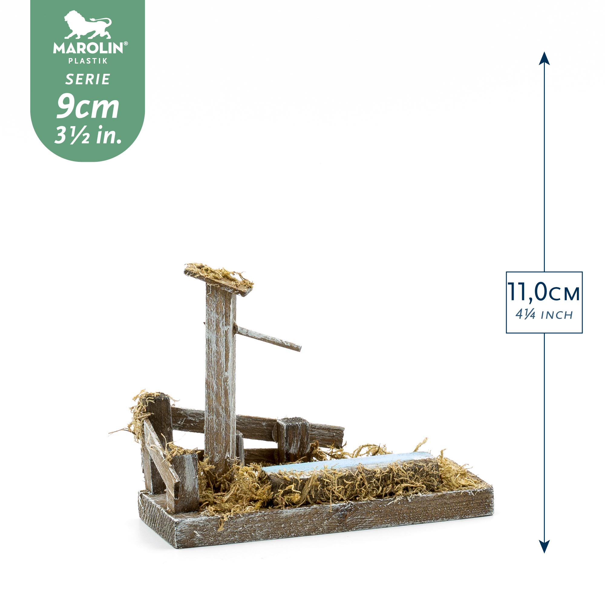 Holz-Krippenbrunnen mit Trog, 11 cm, für 9 cm Figuren