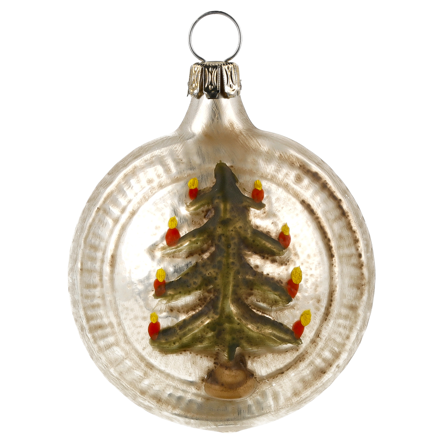 Marolin Glaskugel: Weihnachtsbaum, Sterne, handbemalt