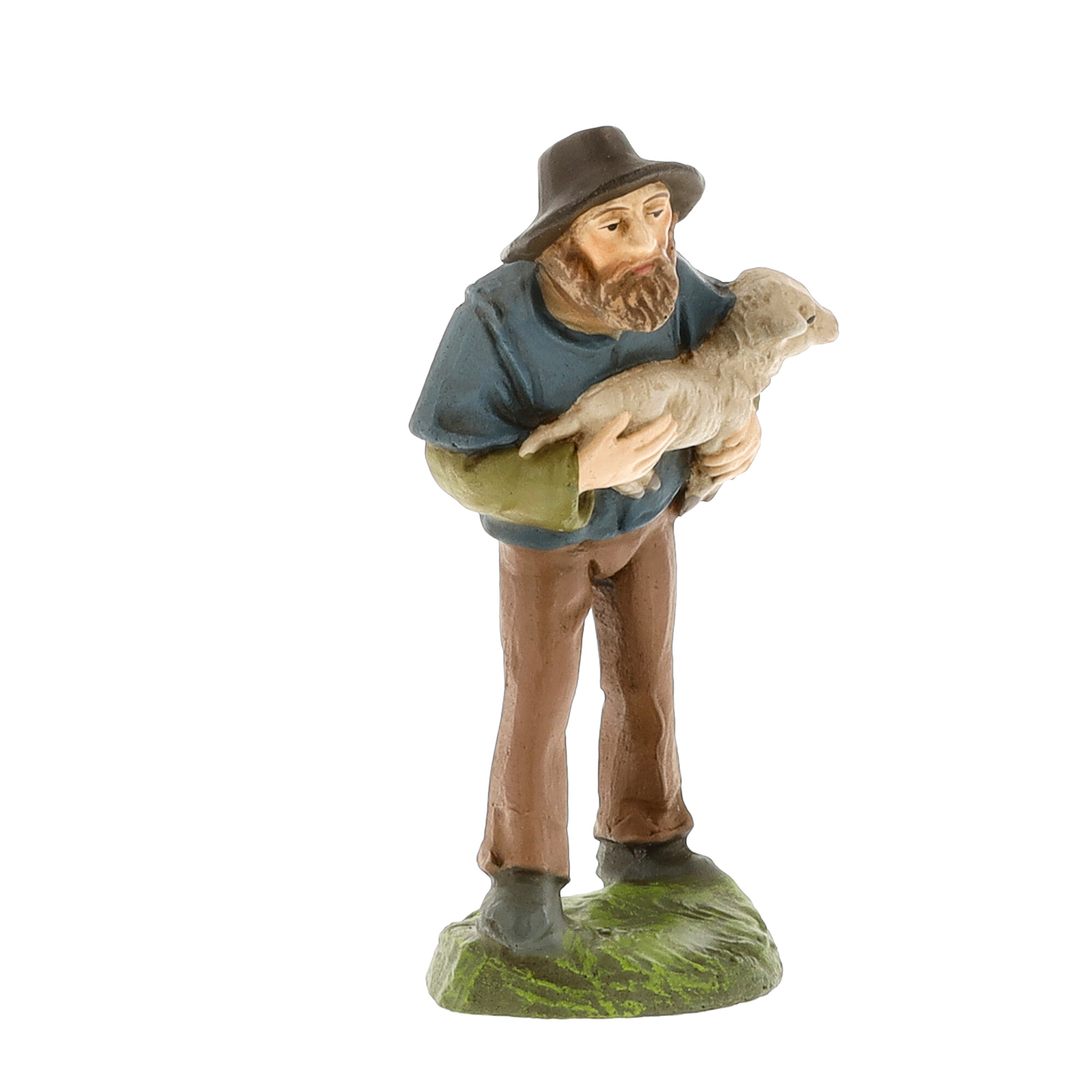 Krippenfigur Hirte mit Lamm in den Armen
