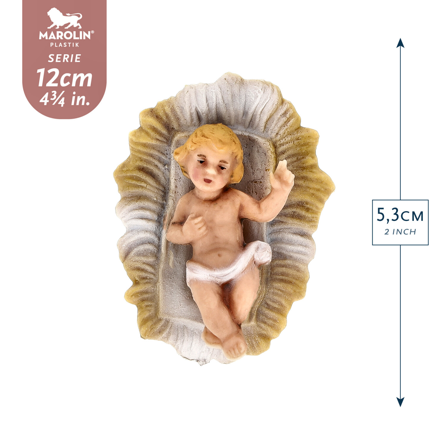 Jesuskind in Krippe, Marolin Plastik, 12-cm-Serie