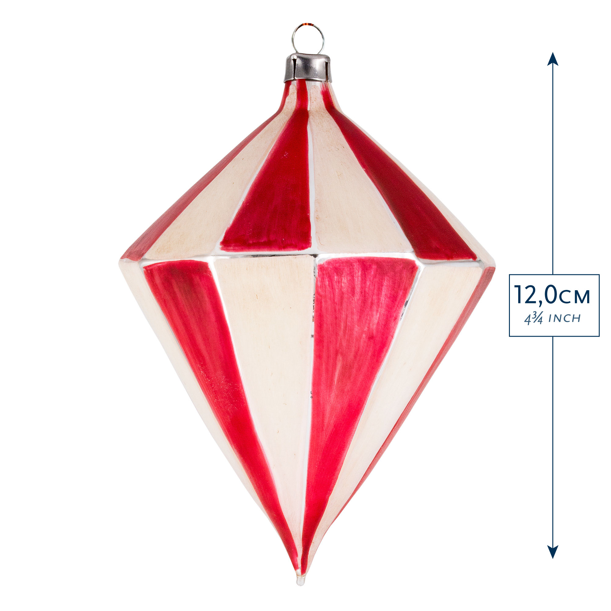 Weihnachtsornament Diamant rot-weiß, 12 cm