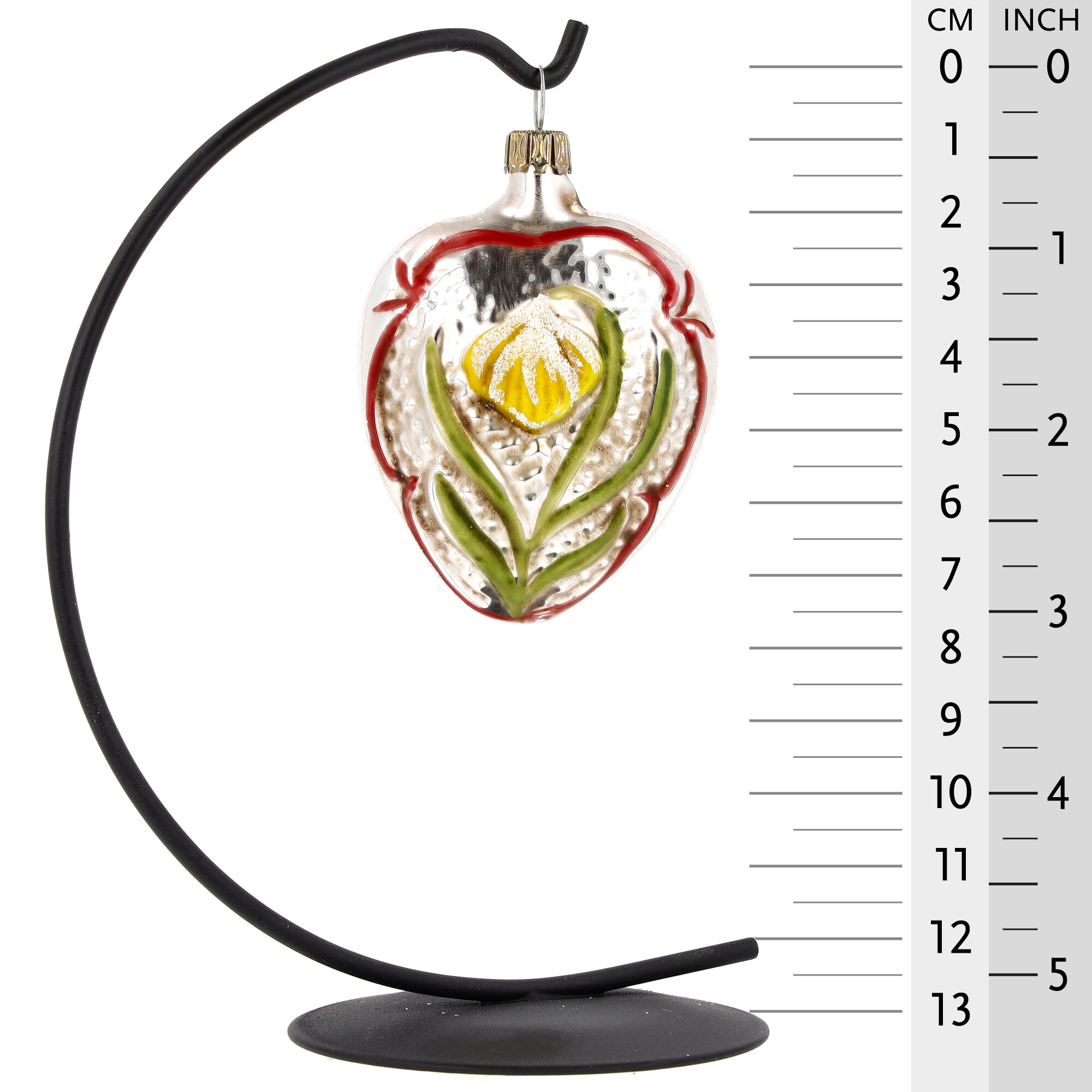 Herzförmiger Glasanhänger mit Blumenmotiv, handbemalt