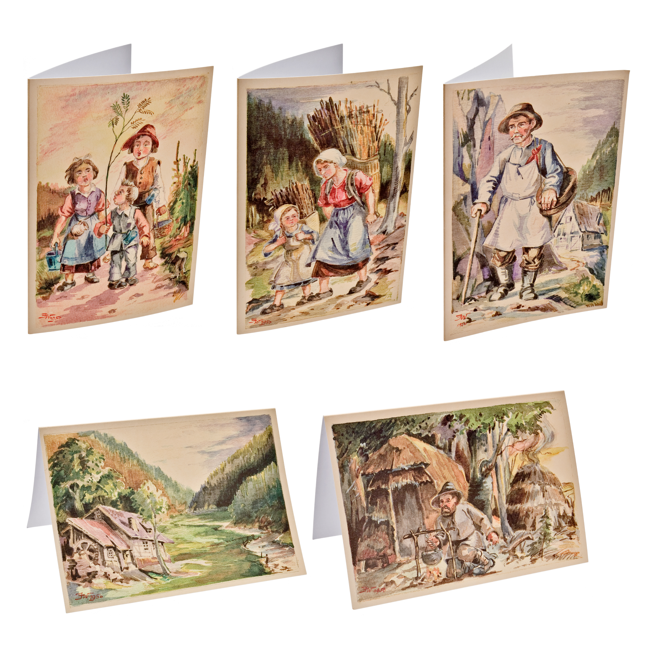 Retro Grußkarten mit Bauernidylle, Set mit 5 Motiven