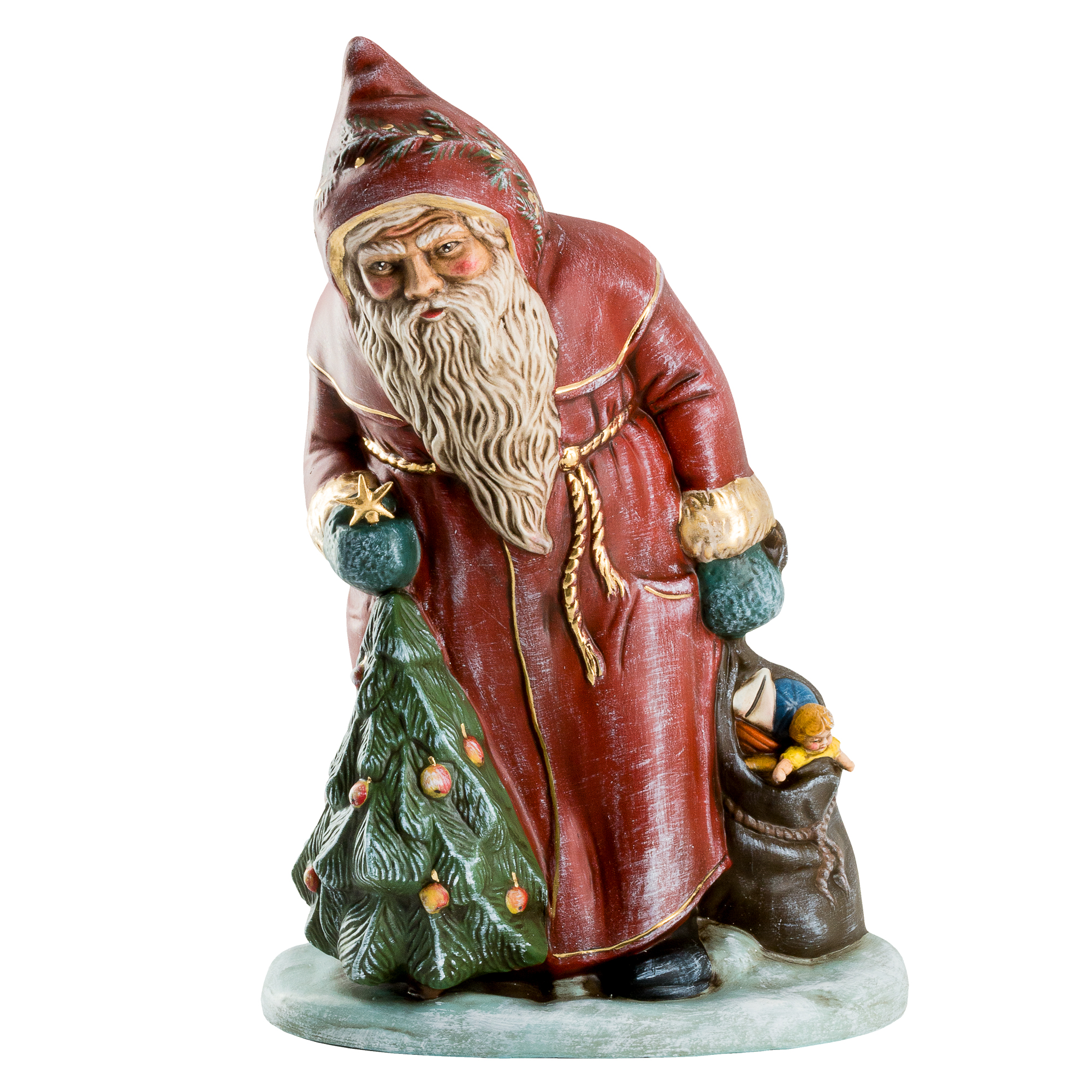 Weihnachtsmann-Figur mit Baum und Geschenksack