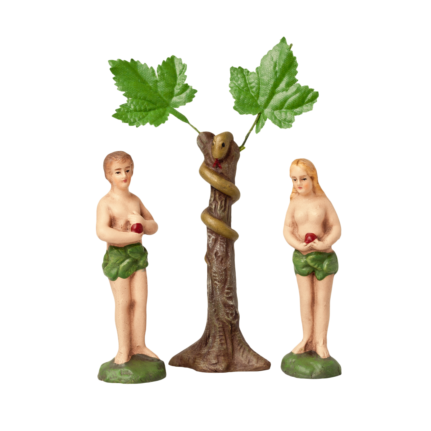 Adam und Eva Figuren mit Baum und Schlange, 3-teilig