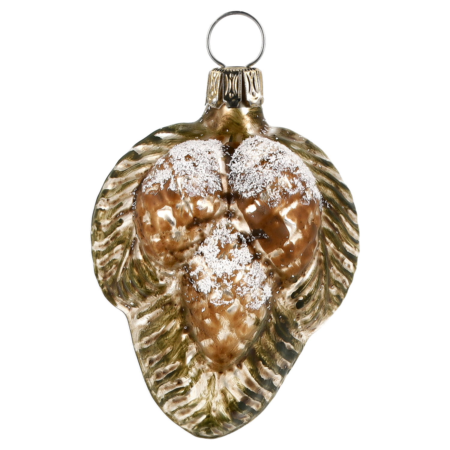 Weihnachtsbaumanhänger aus Glas, Zapfen mit Schnee