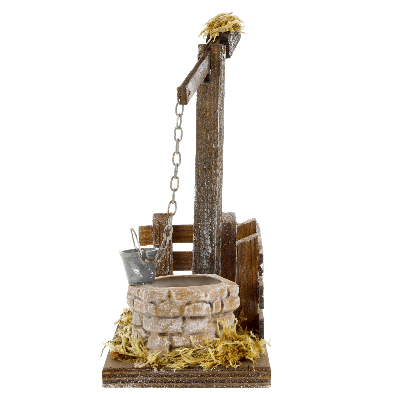 Miniatur-Holzbrunnen mit Kette und Zinkeimer